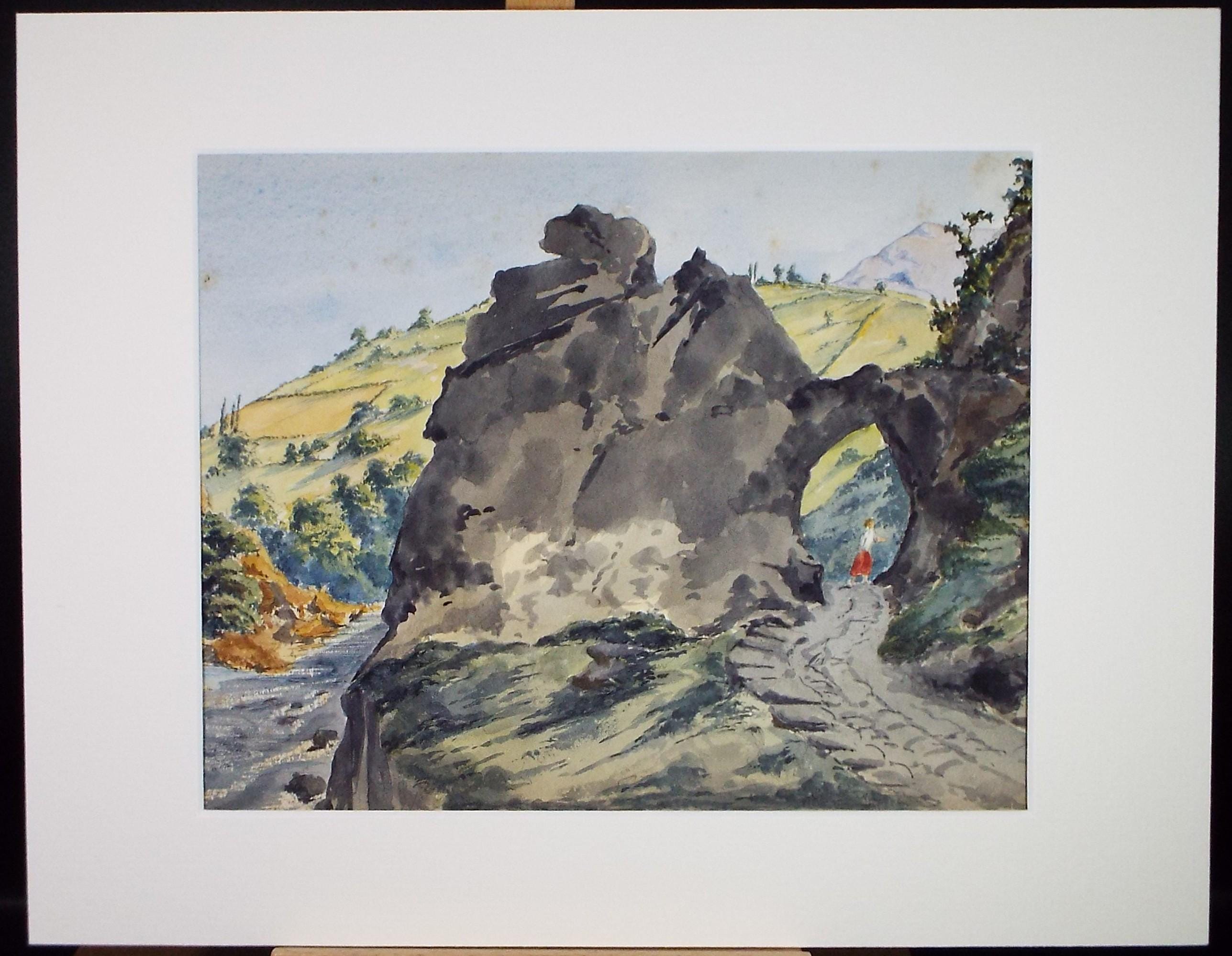 Original Watercolour, 'Figure on a Valley Path's',Dated 1861, Artist Unknown