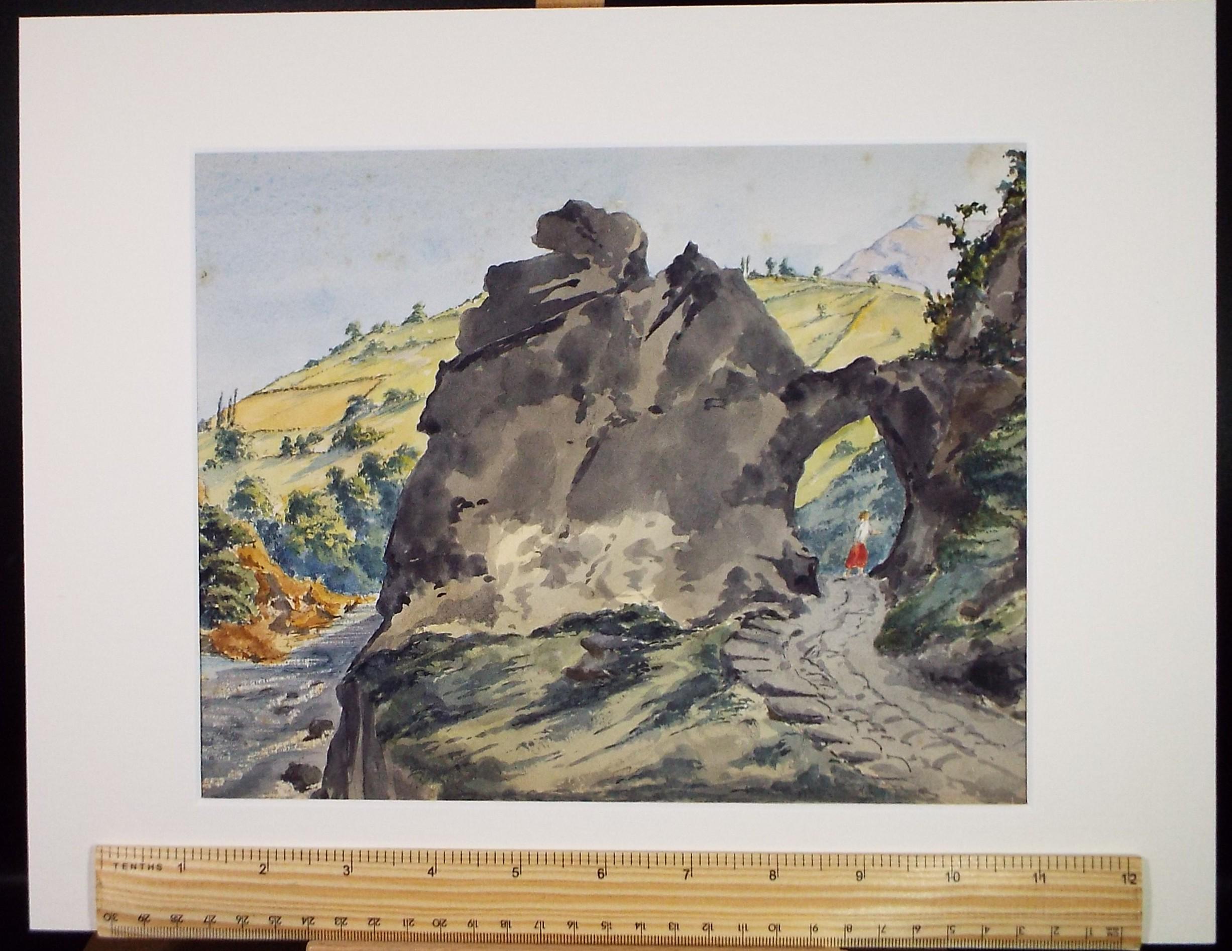 Original Watercolour, 'Figure on a Valley Path's',Dated 1861, Artist Unknown