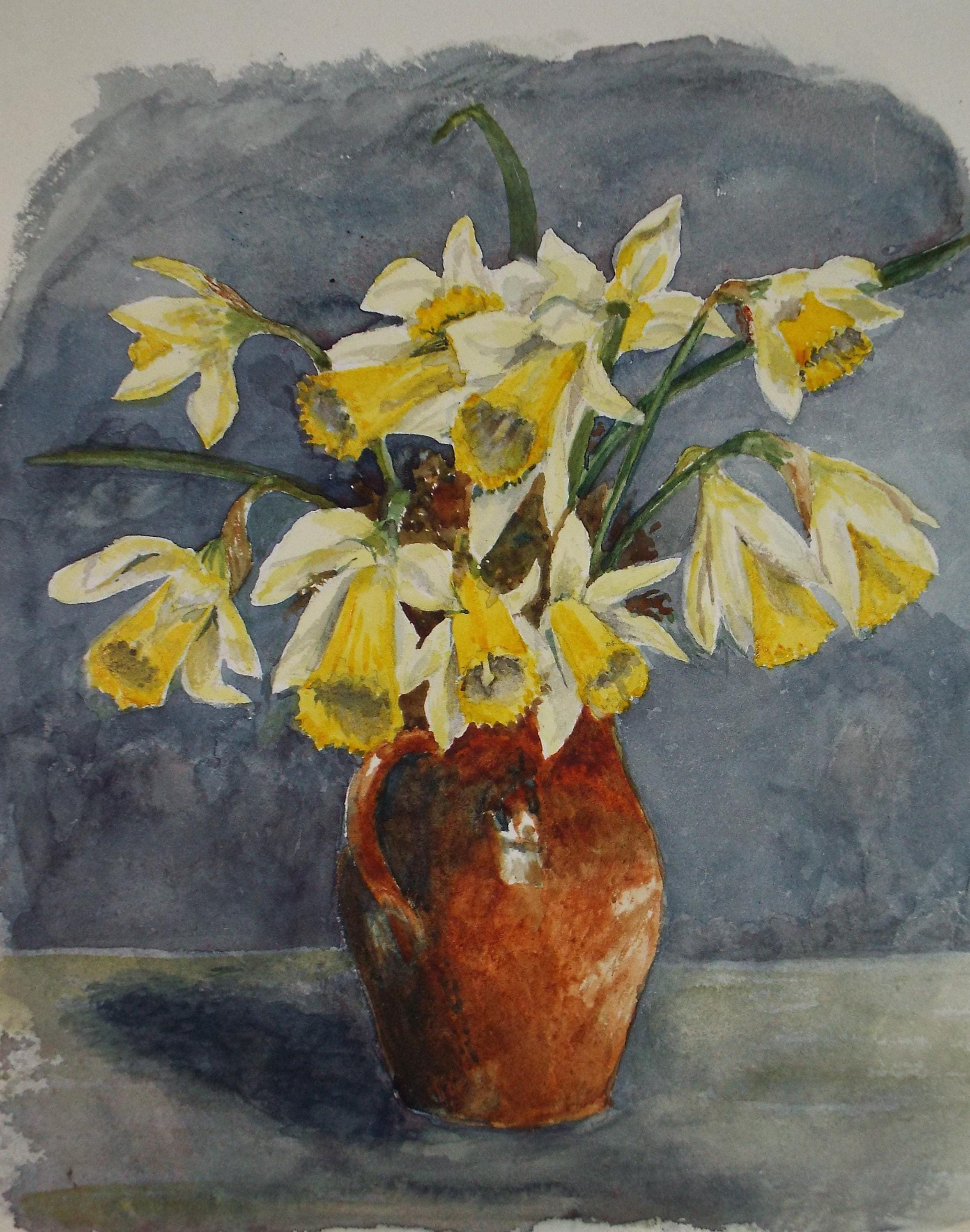 Original Watercolour, 'Still life of Narcissi', Mid 20th Century, unknown artist