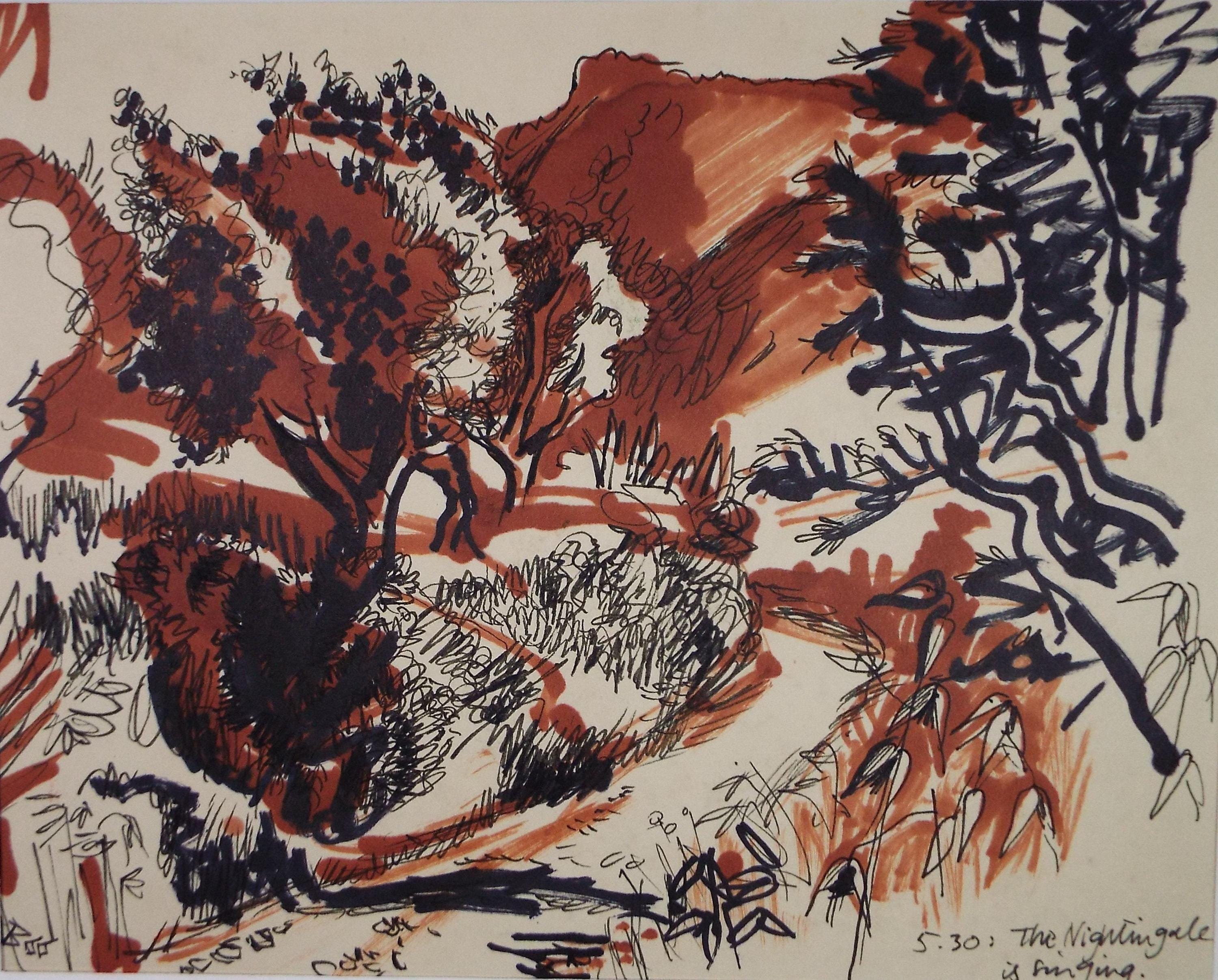 Original Watercolour & Ink, 'The Nightingale is Singing on Elba,' Mid 20th Century, N Beadle