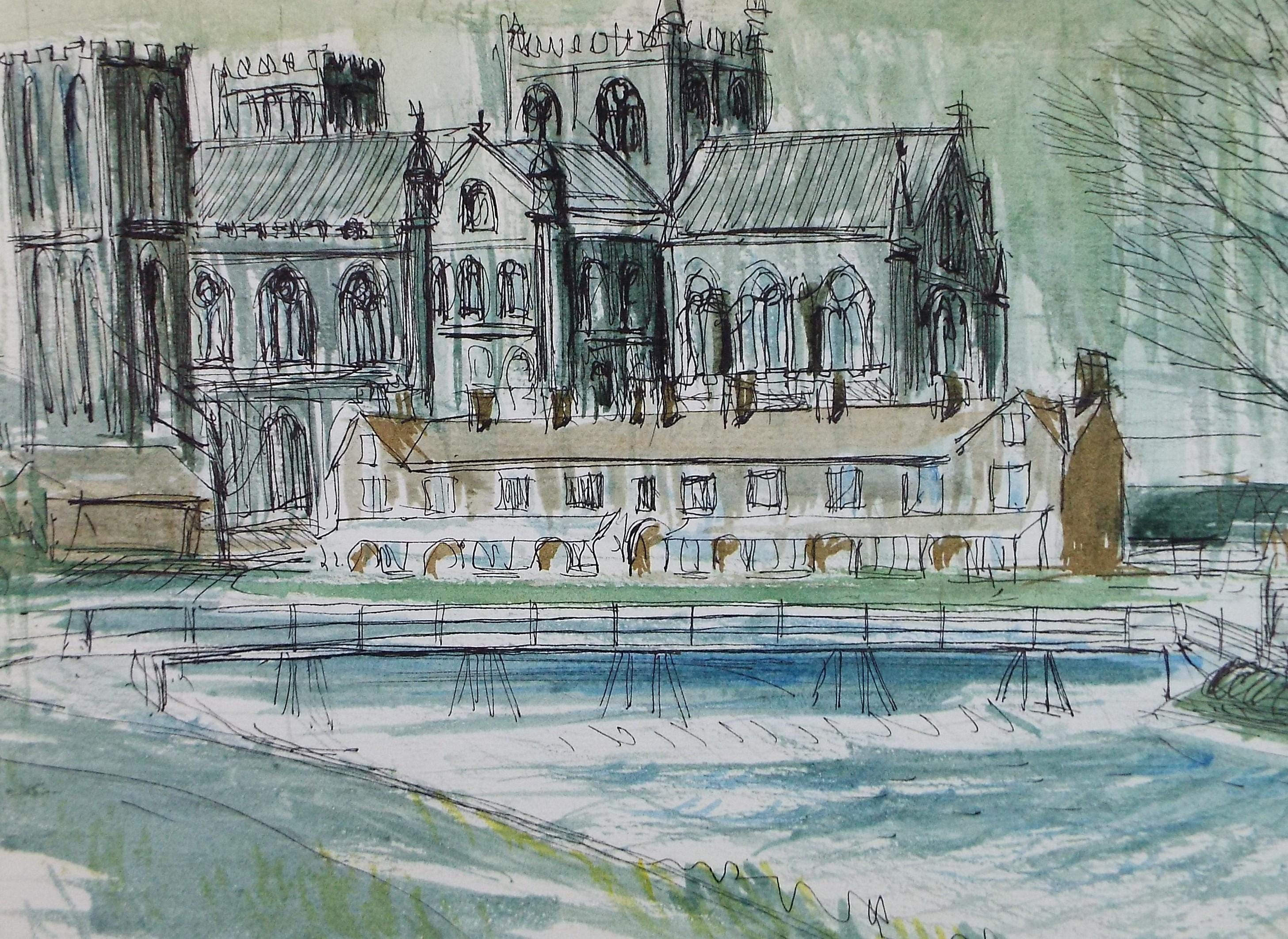 Original Watercolour,'Church Study', artist Unknown, Circa 1950's