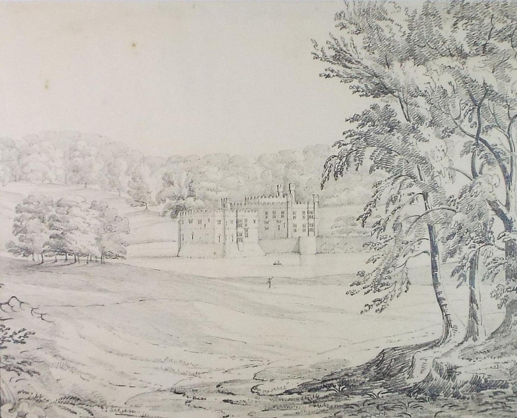 Original Pencil Drawing, 'Leeds Castle', Late 19th Century