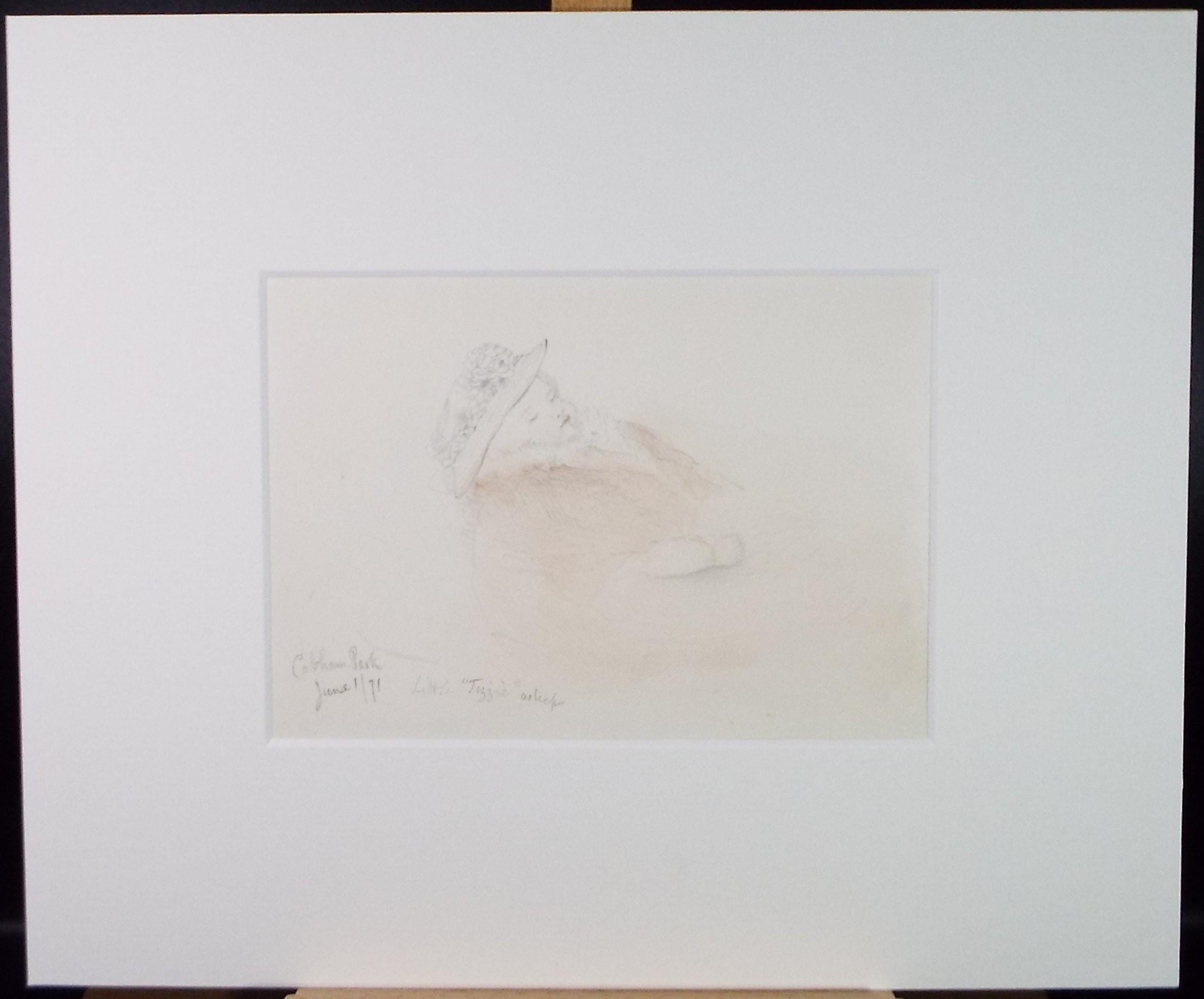 Original Pencil Drawing 'Little 'Tizzie' asleep, Dated 1870, William Brenchley Rye (1818-1901)