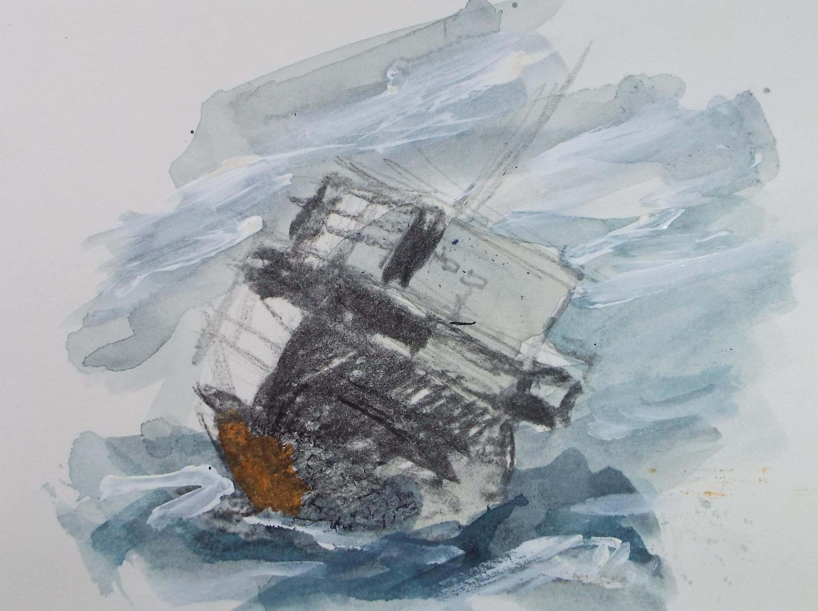 Original Watercolour & Pastel, 'Freighter in a stormy sea', Graham Benton RBSA (1934-2022), Circa 1990's