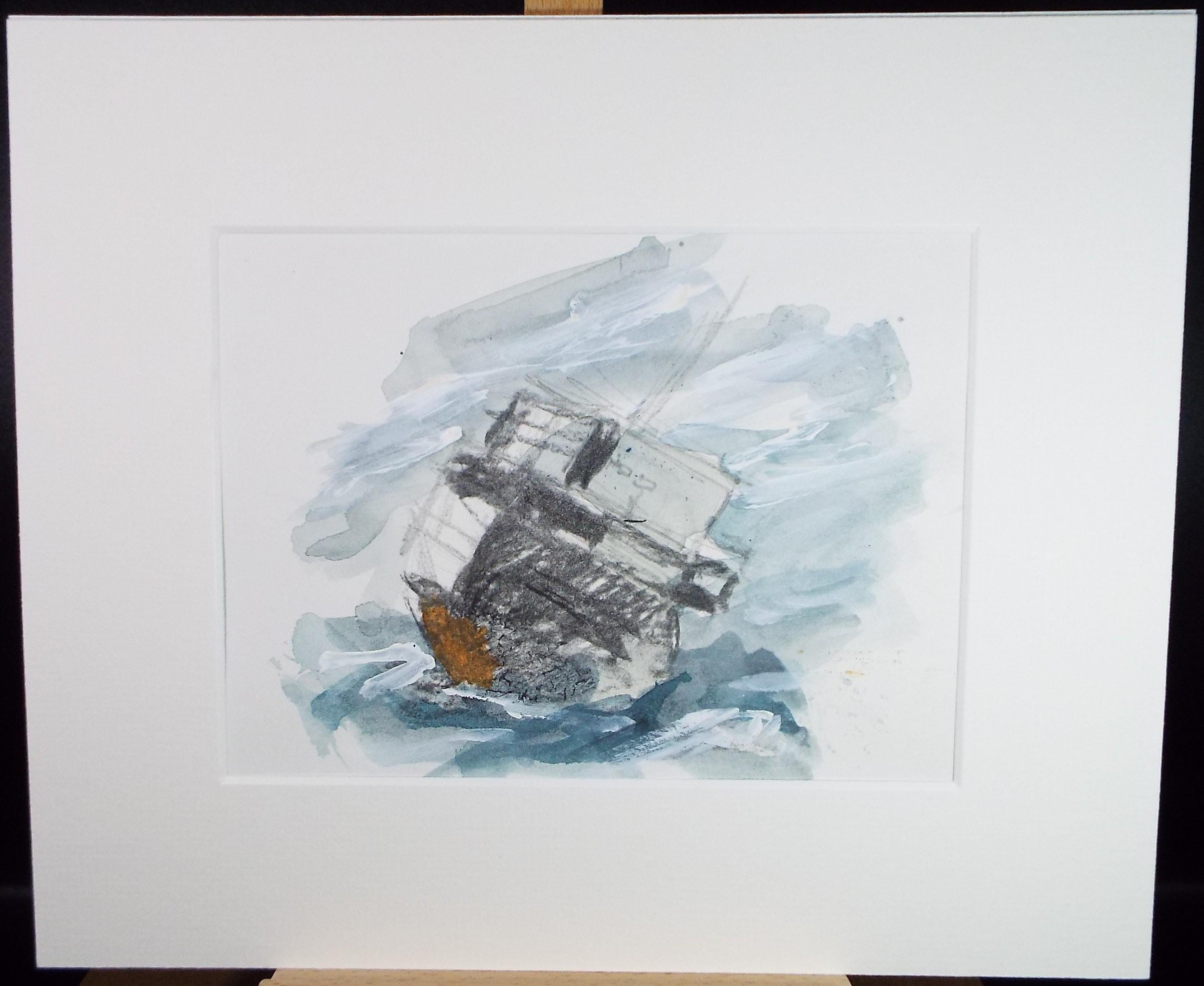 Original Watercolour & Pastel, 'Freighter in a stormy sea', Graham Benton RBSA (1934-2022), Circa 1990's