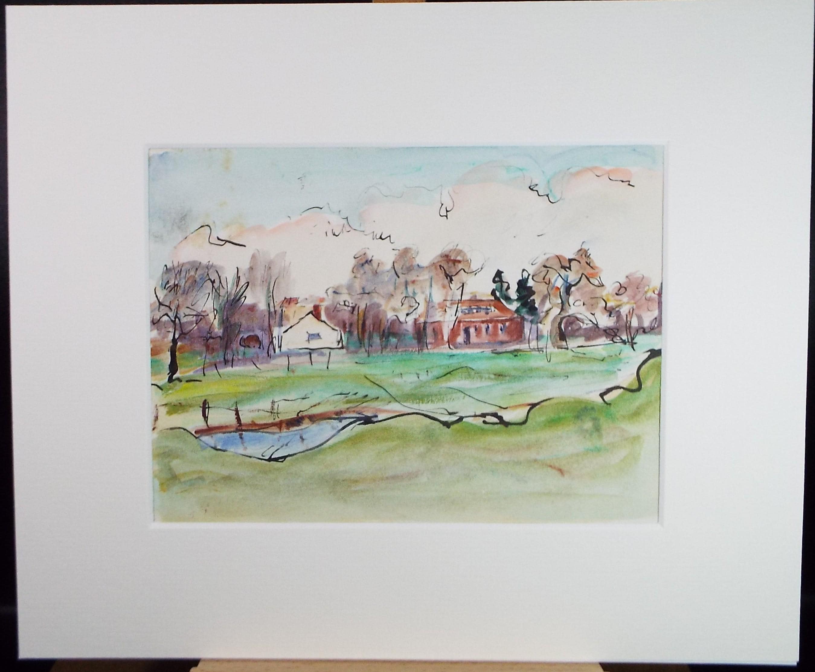 Original Watercolour & Ink, 'Farm Buildings in a Landscape, Circa 1970's , Geoffrey Burrows (1934-2023)