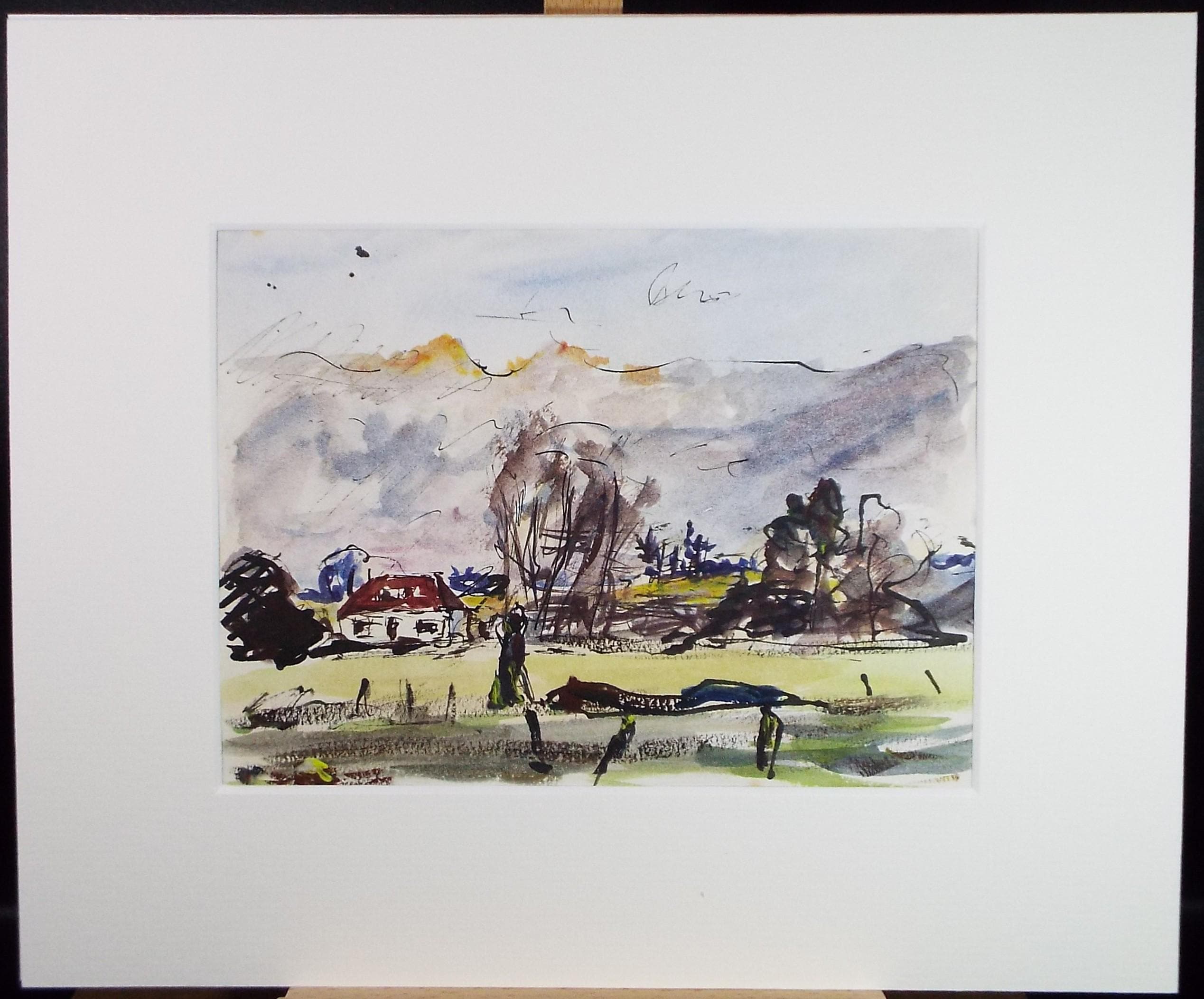 Original Watercolour & Ink, 'Cottage in a Landscape, Circa 1970's , Geoffrey Burrows (1934-2023)