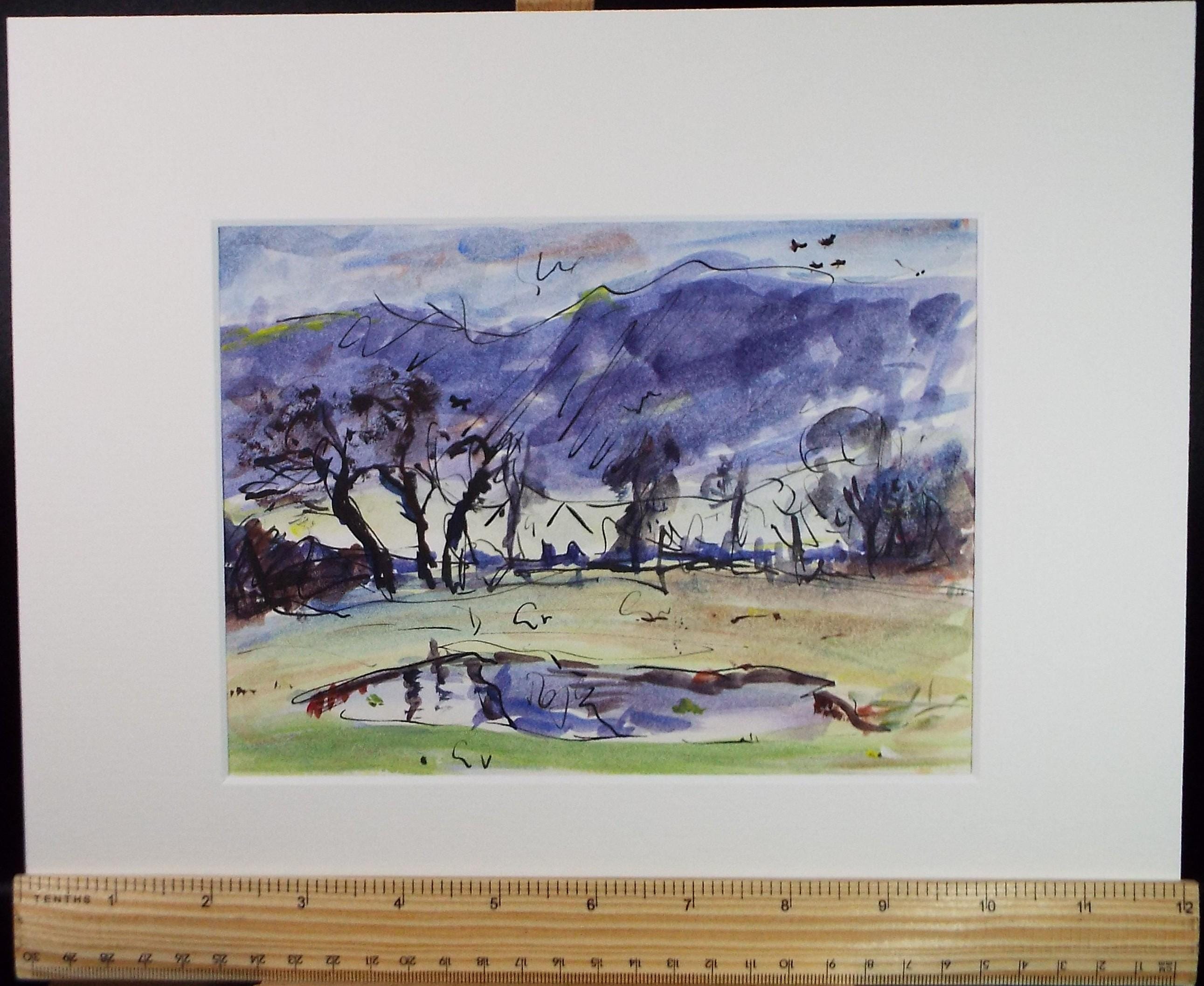 Original Watercolour & Ink, 'Pond in a Landscape, Circa 1970's , Geoffrey Burrows (1934-2023)