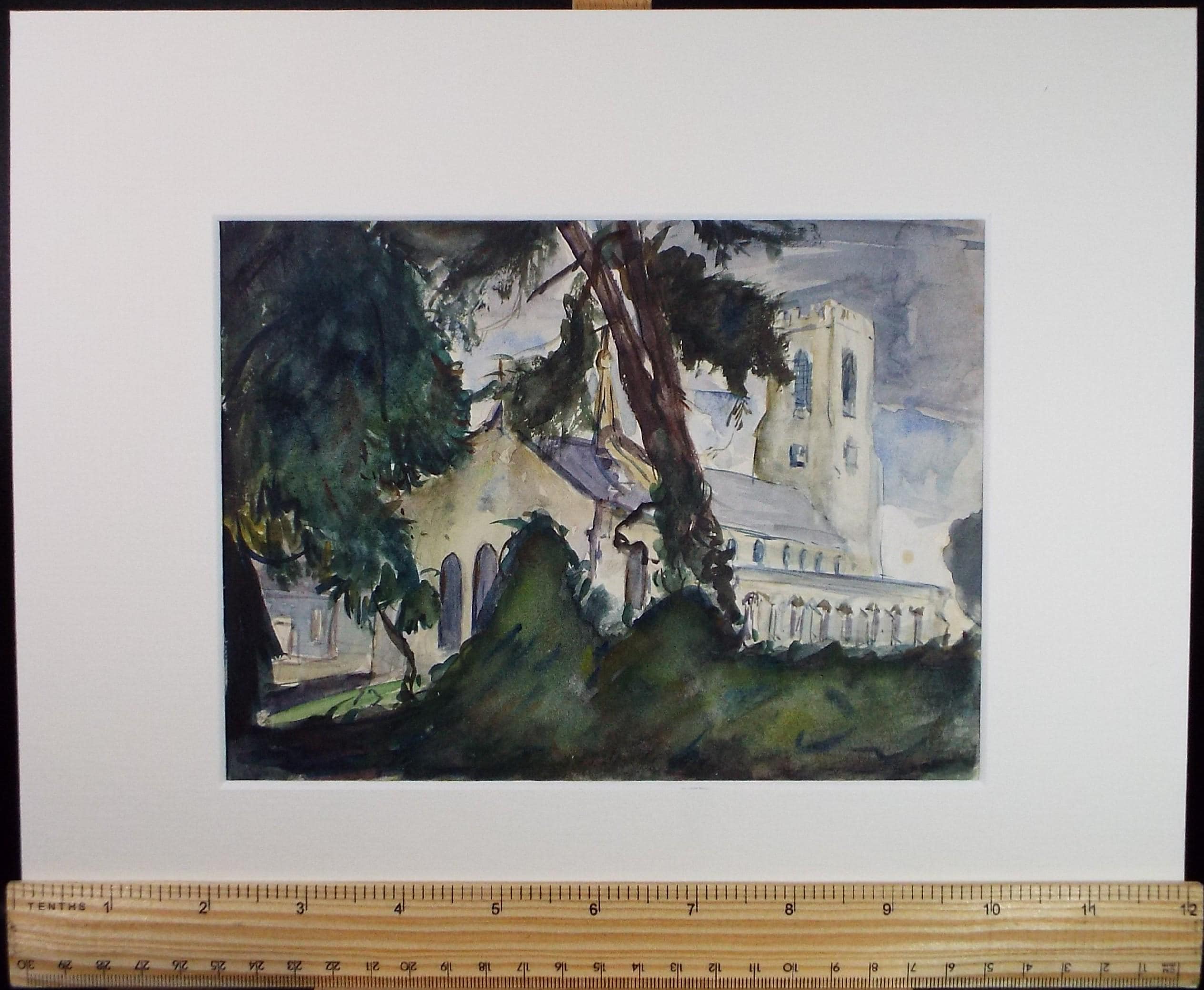 Original Watercolour & Ink, 'Church Study', Circa 1970's , Geoffrey Burrows (1934-2023)