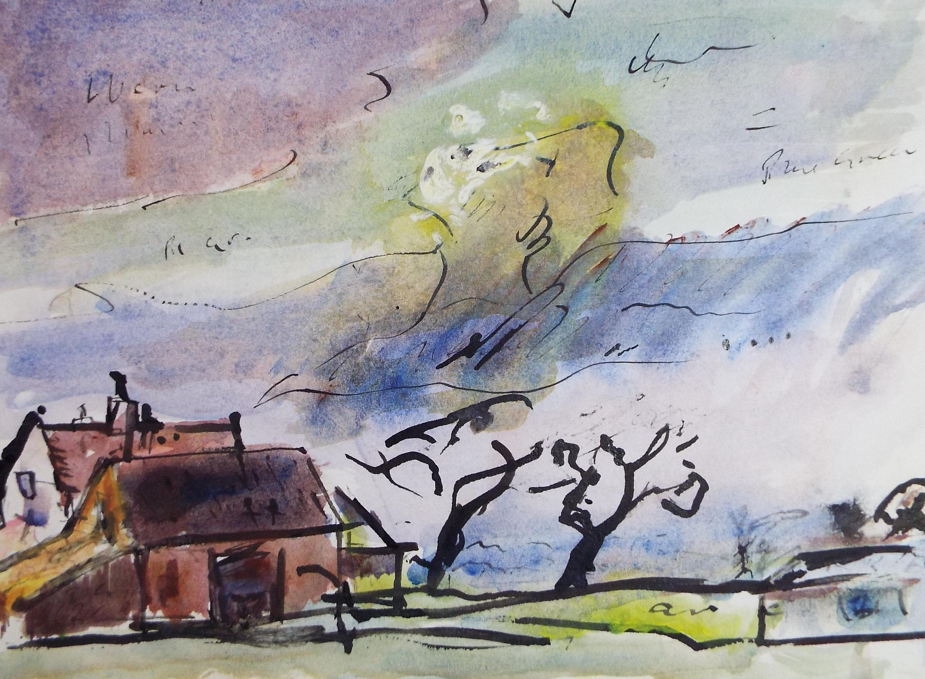 Original Watercolour & Ink, 'Farm Buildings in a Landscape, Circa 1970's , Geoffrey Burrows (1934-2023)