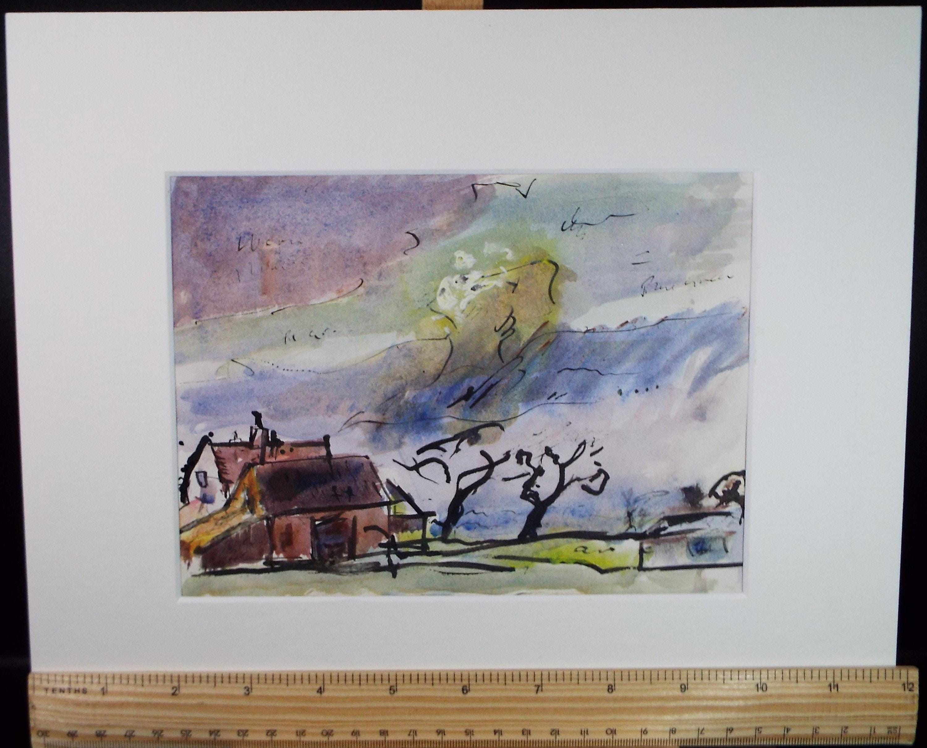 Original Watercolour & Ink, 'Farm Buildings in a Landscape, Circa 1970's , Geoffrey Burrows (1934-2023)