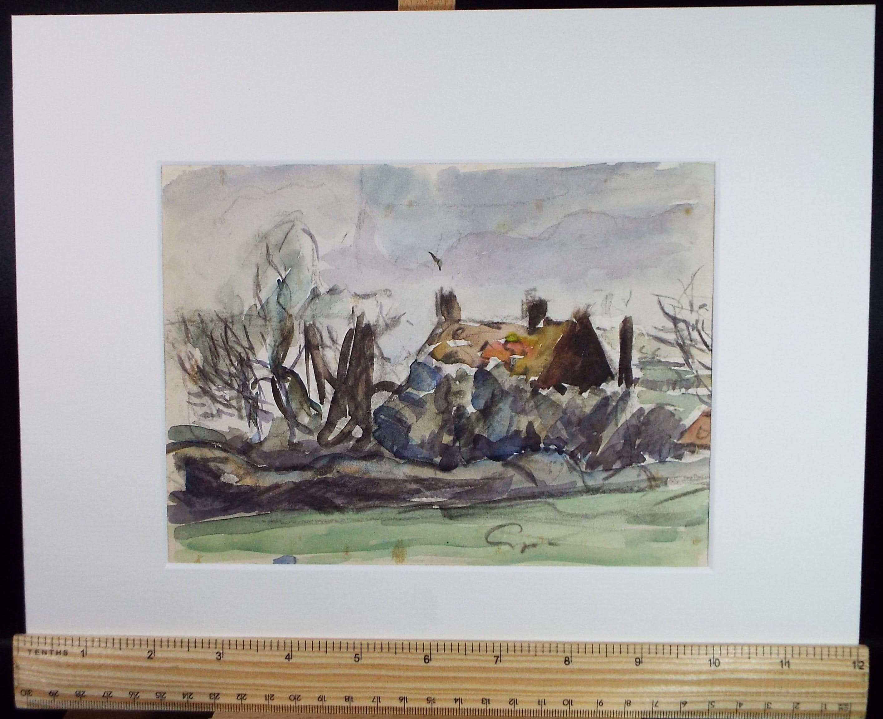 Original Watercolour & Ink, 'Cottage in a Landscape, Circa 1970's , Geoffrey Burrows (1934-2023)