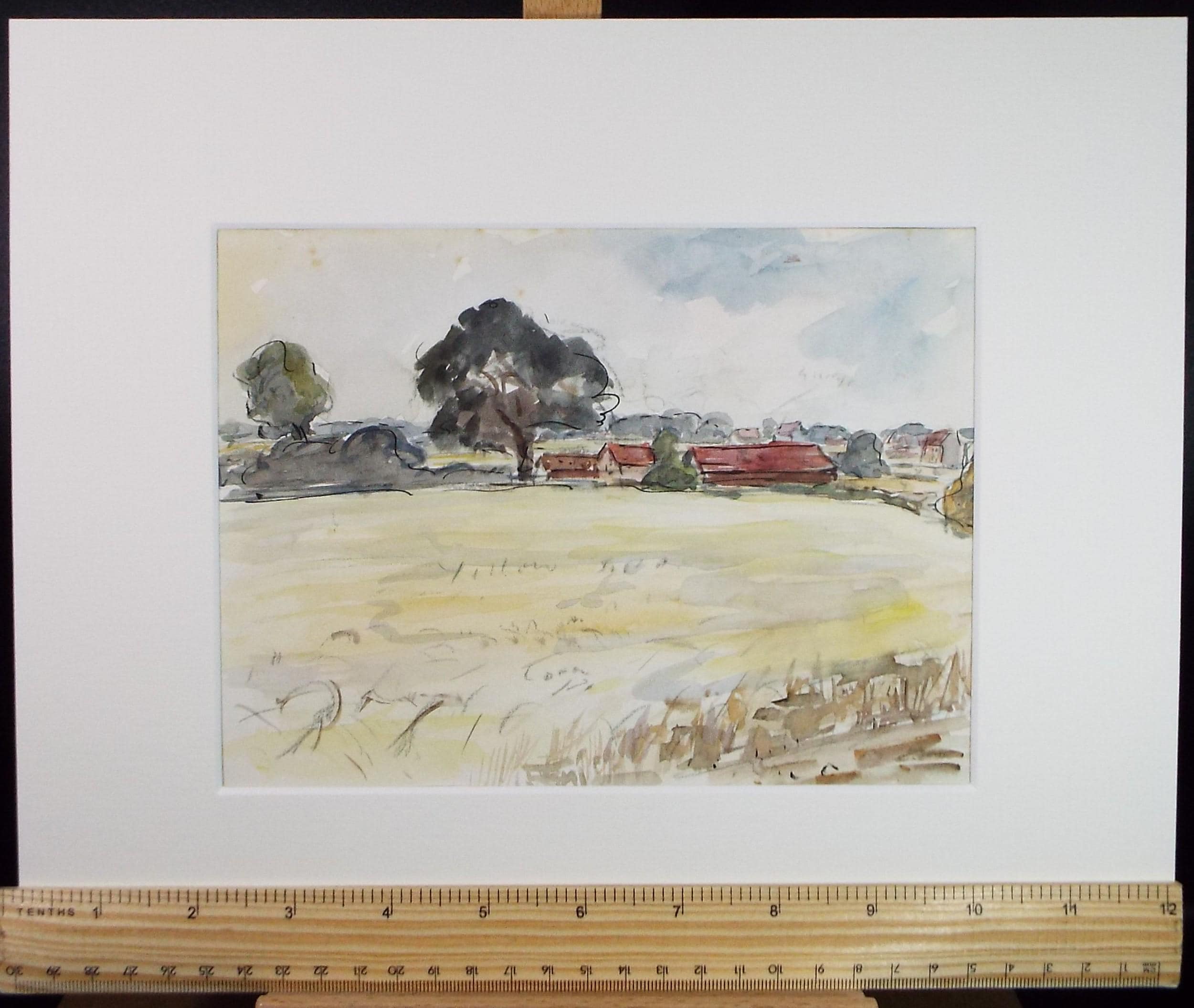 Original Watercolour & Ink, 'Farm Buildings in a Landscape, Circa 1970's , Geoffrey Burrows (1934-2023)