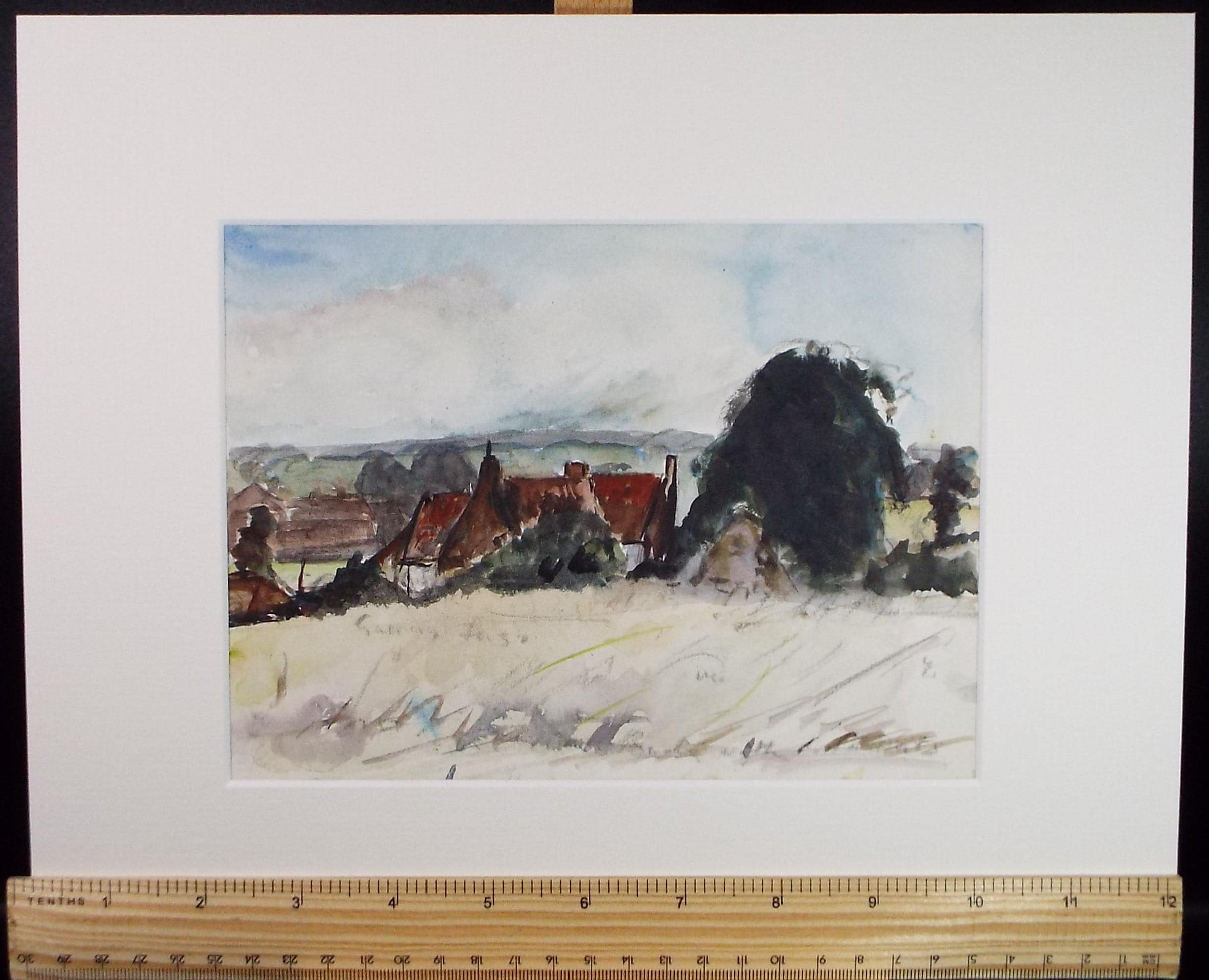 Original Watercolour & Ink, 'Farm Buildings in a Landscape, Circa 1970's , Geoffrey Burrows (1934-2023)