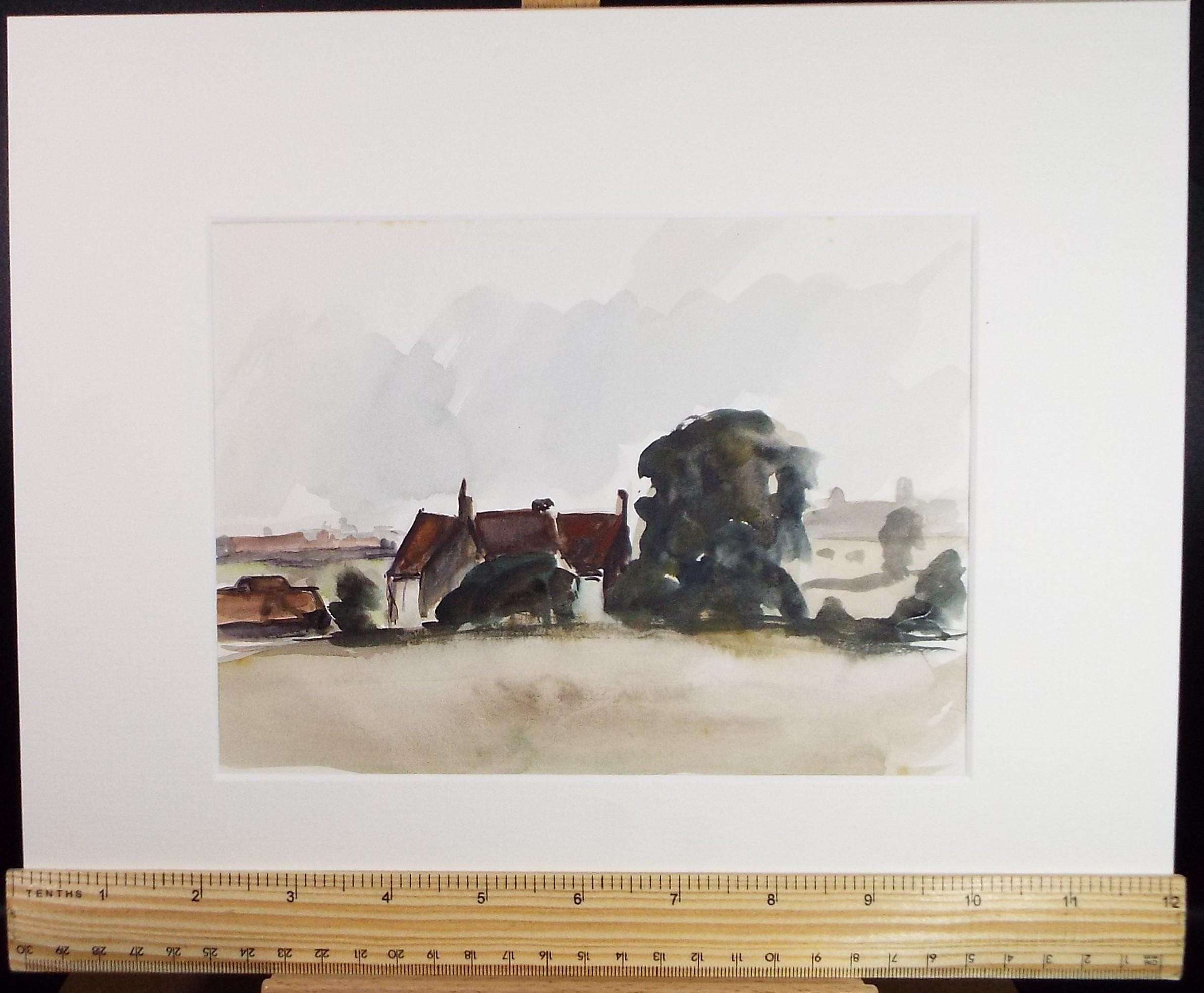 Original Watercolour & Ink, 'Farm Buildings in a Landscape, Circa 1970's , Geoffrey Burrows (1934-2023)