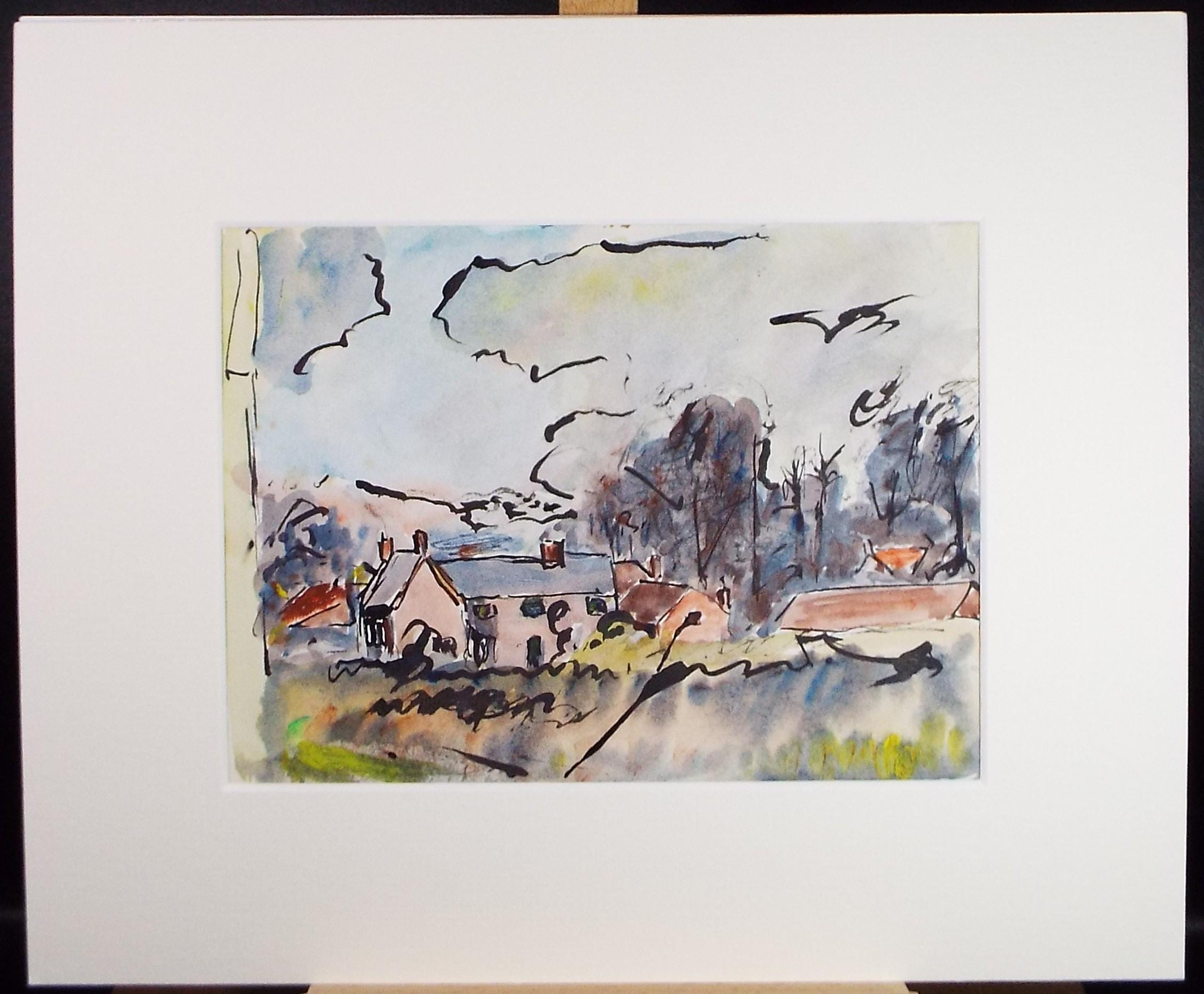 Original Watercolour & Ink, 'Farm Buildings in a Landscape, Circa 1970's , Geoffrey Burrows (1934-2023)