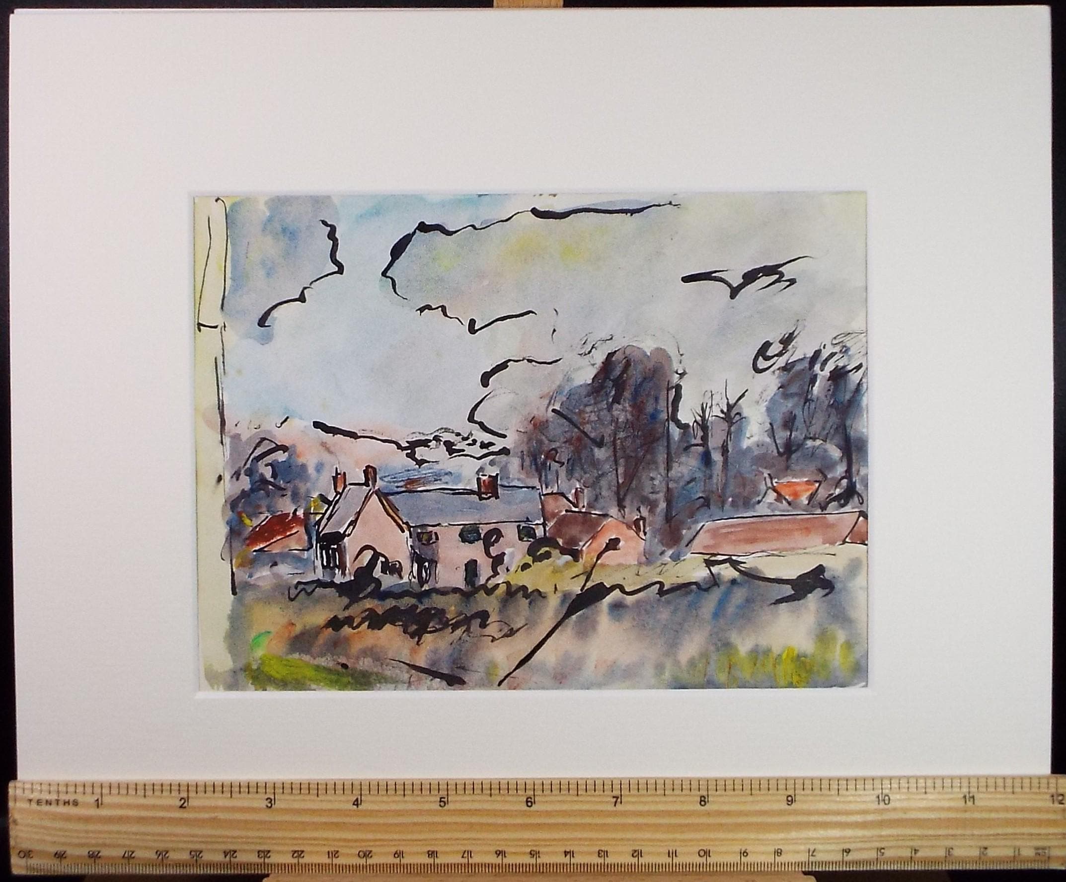 Original Watercolour & Ink, 'Farm Buildings in a Landscape, Circa 1970's , Geoffrey Burrows (1934-2023)