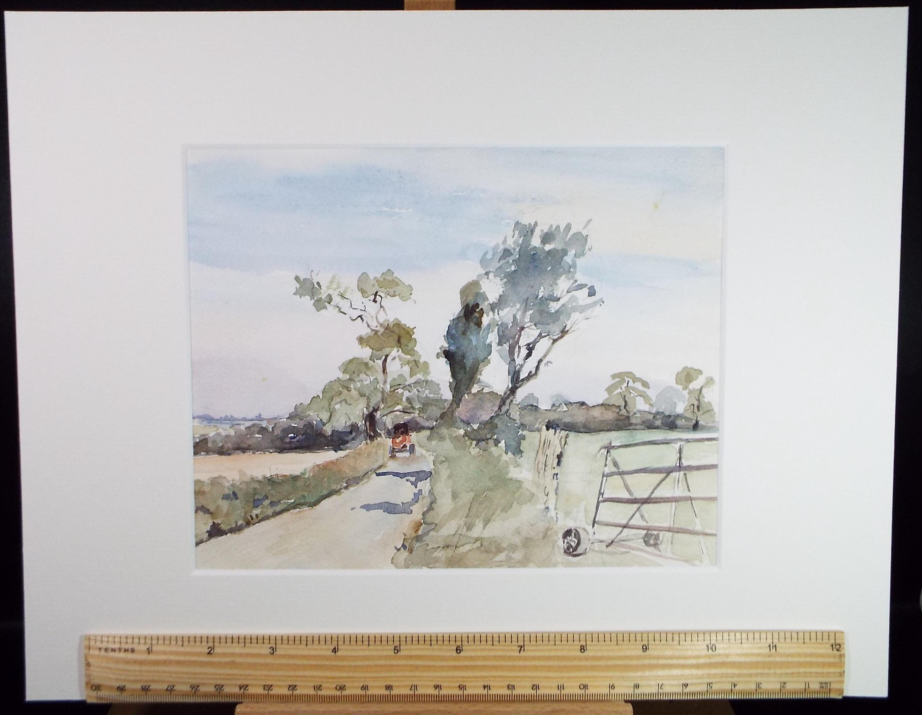 Original Watercolour, 'Tractor in a Country Lane', Circa 1970's , Geoffrey Burrows (1934-2023)