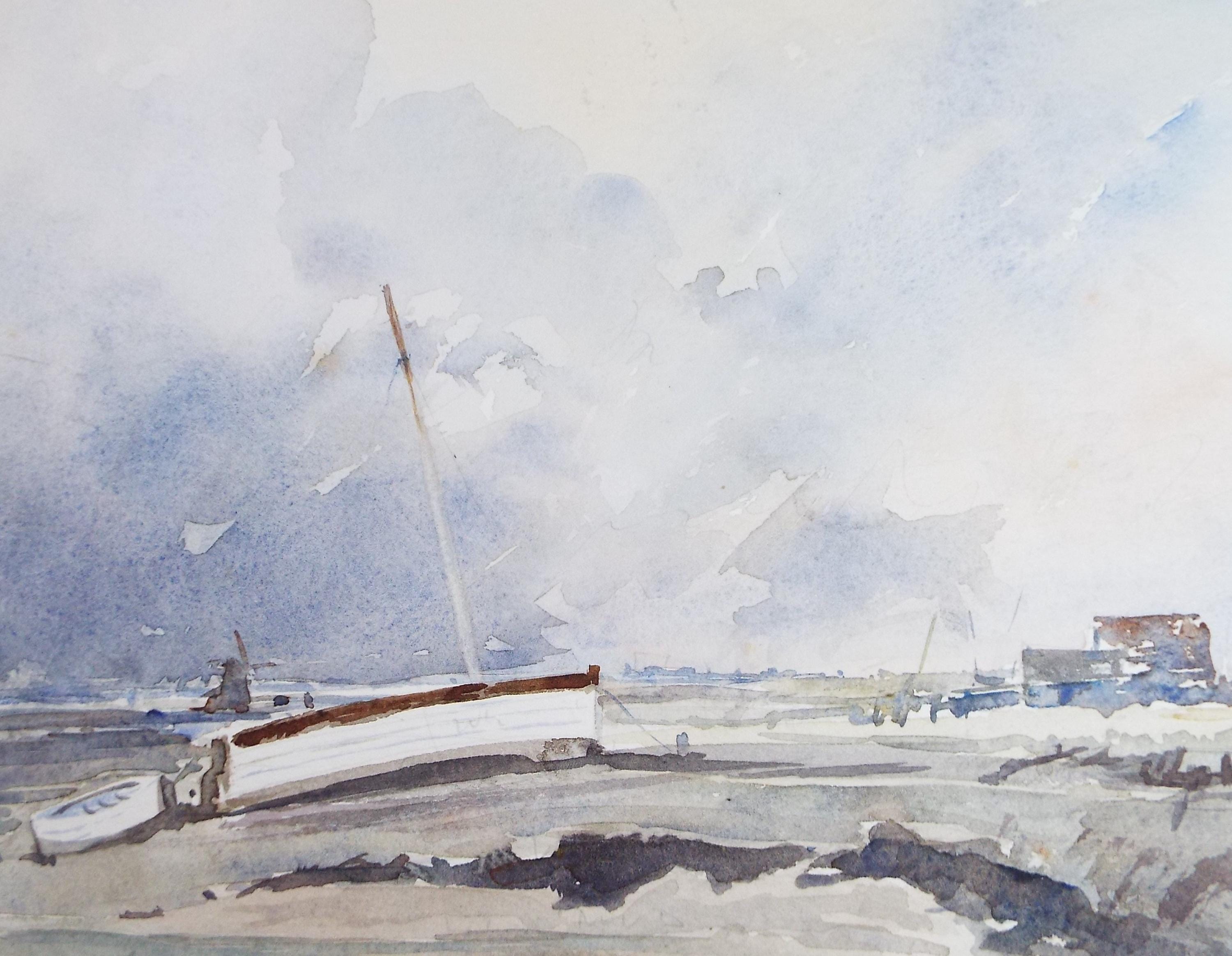 Original Watercolour, 'Boats on the Shore', Circa 1970's , Geoffrey Burrows (1934-2023)