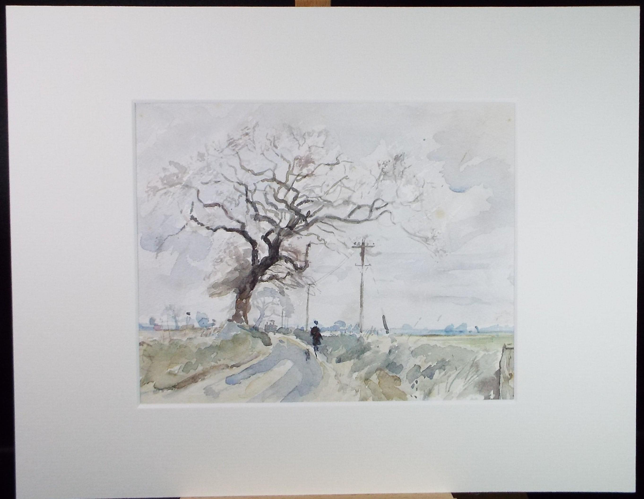 Original Watercolour, 'Figure in a country lane', Circa 1970's , Geoffrey Burrows (1934-2023)
