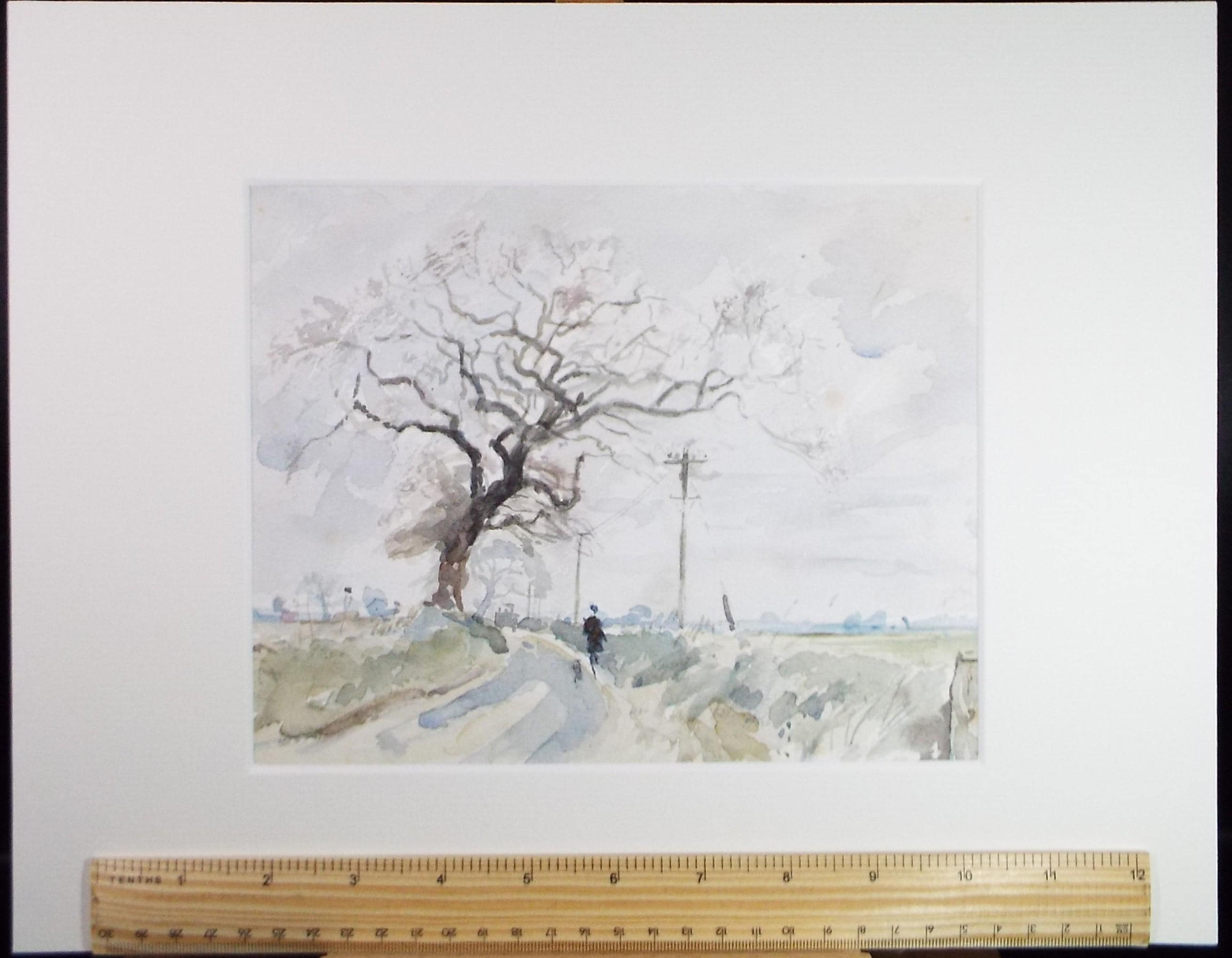 Original Watercolour, 'Figure in a country lane', Circa 1970's , Geoffrey Burrows (1934-2023)