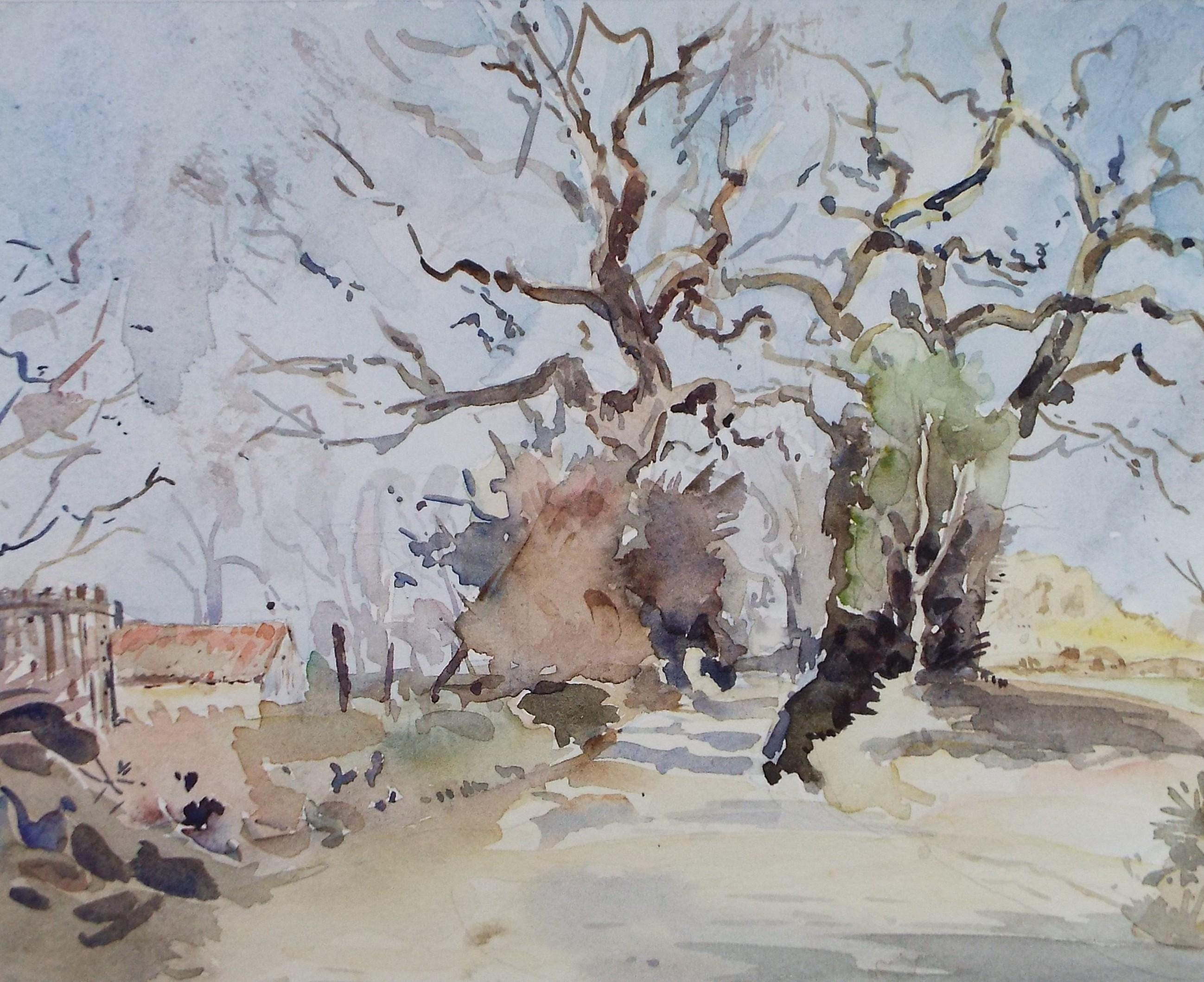 Original Watercolour, 'A country lane', Circa 1970's , Geoffrey Burrows (1934-2023)