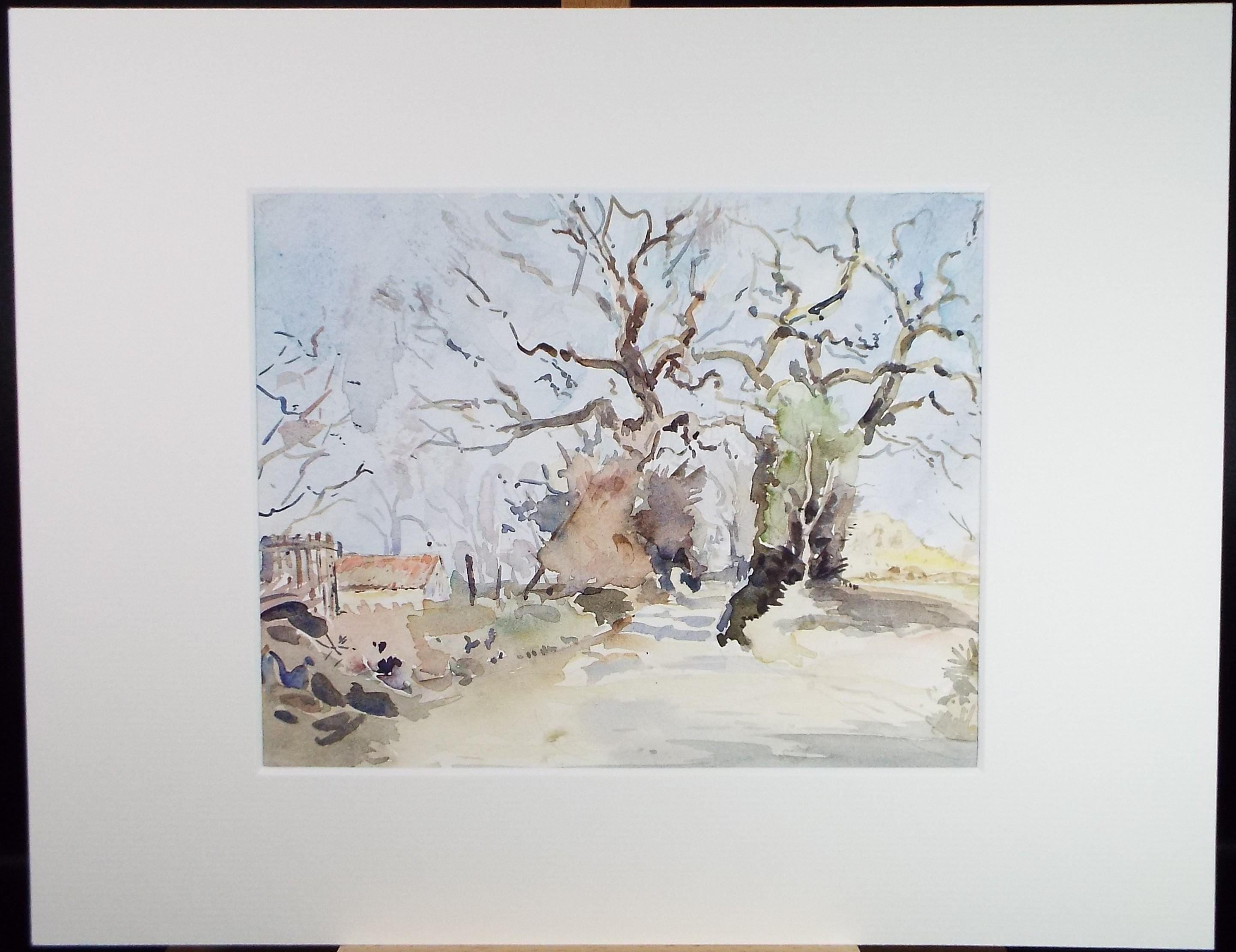 Original Watercolour, 'A country lane', Circa 1970's , Geoffrey Burrows (1934-2023)