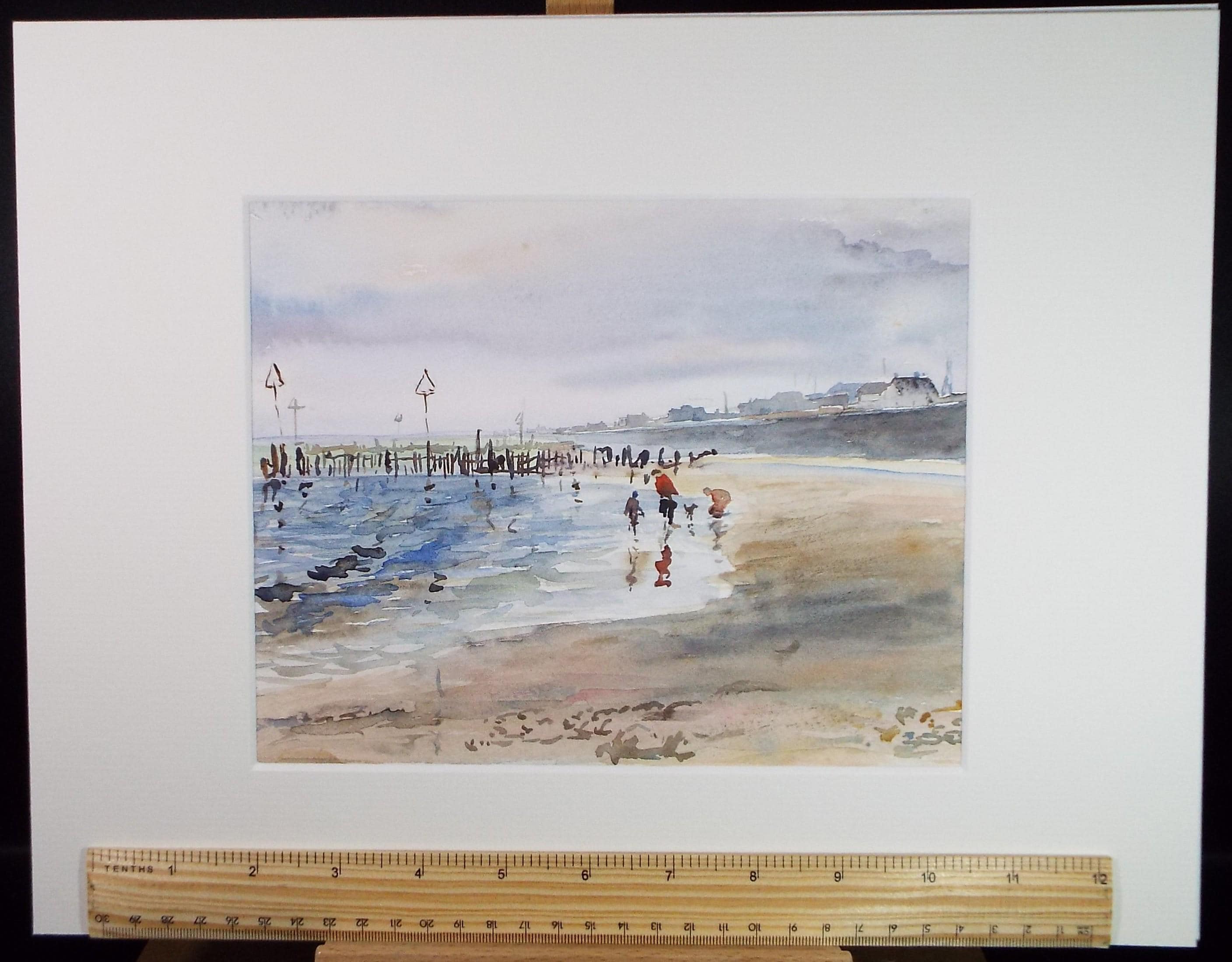 Original Watercolour, 'Figures on the Shore', Circa 1970's , Geoffrey Burrows (1934-2023)