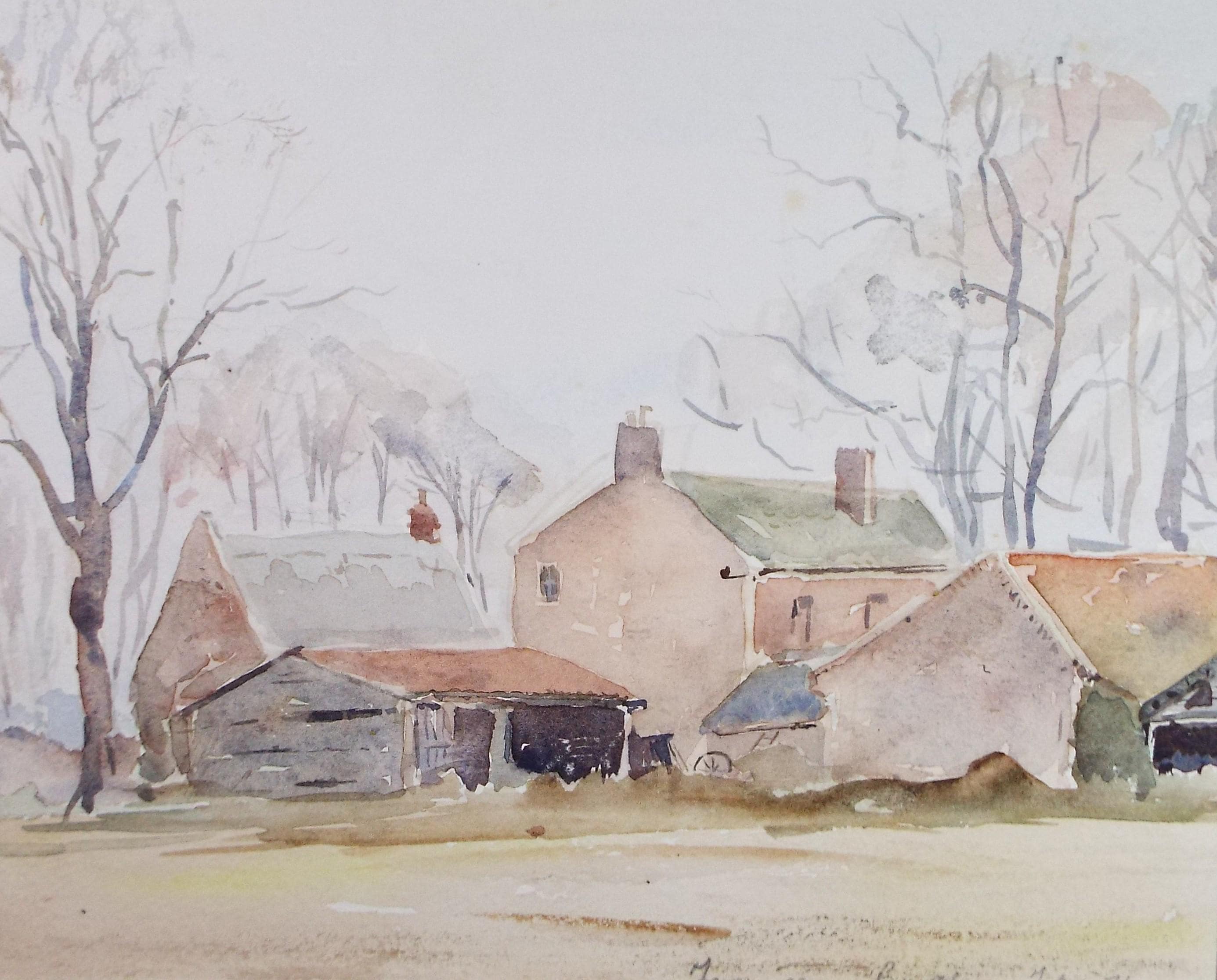 Original Watercolour, 'Farm Buildings', Circa 1970's , Geoffrey Burrows (1934-2023)