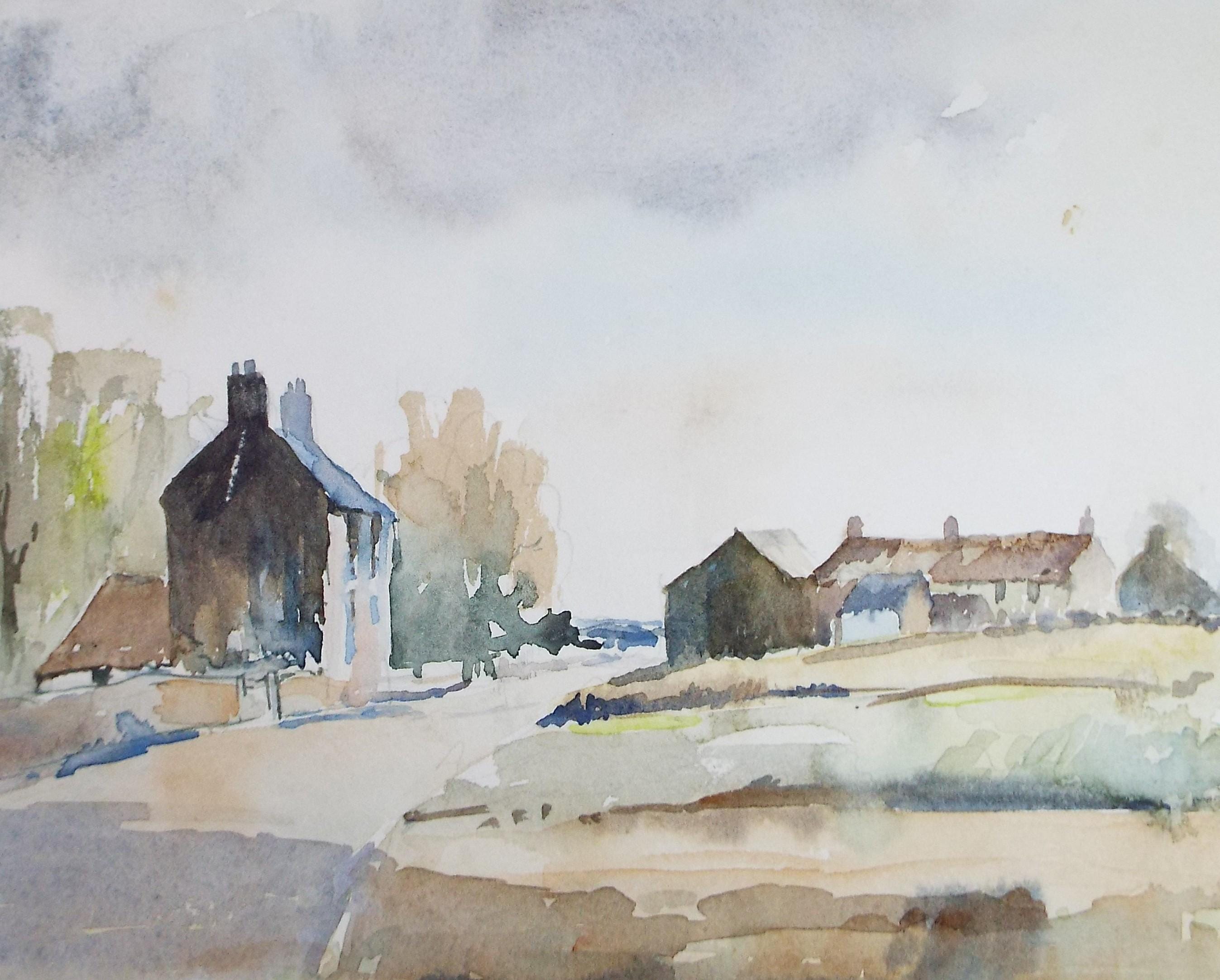 Original Watercolour, 'The Village', Circa 1970's , Geoffrey Burrows (1934-2023)