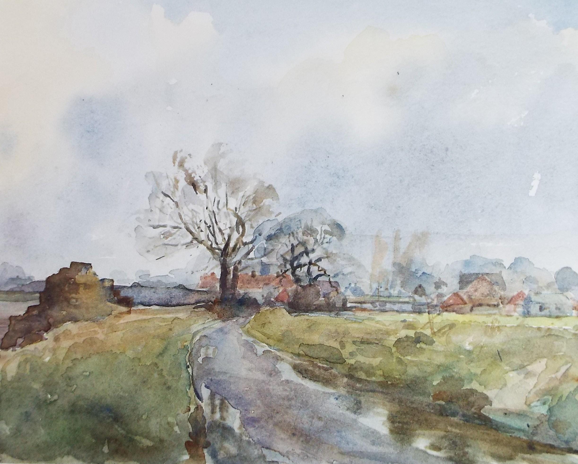 Original Watercolour, 'a Country Lane' , Circa 1970's , Geoffrey Burrows (1934-2023)
