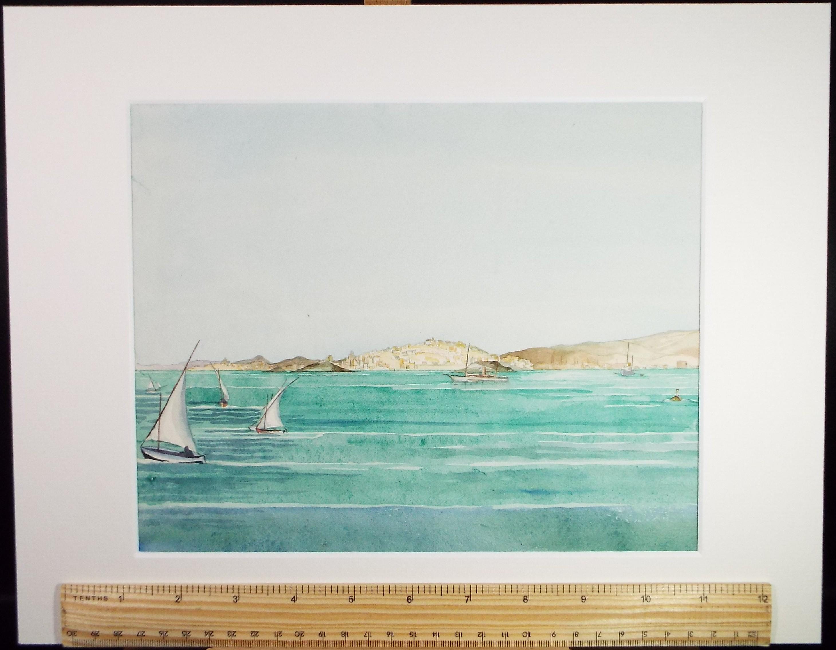 Original Watercolour, 'Phalerum Bay, Athens', Circa 1950's, Ivy T. Attwell (1895-1985)