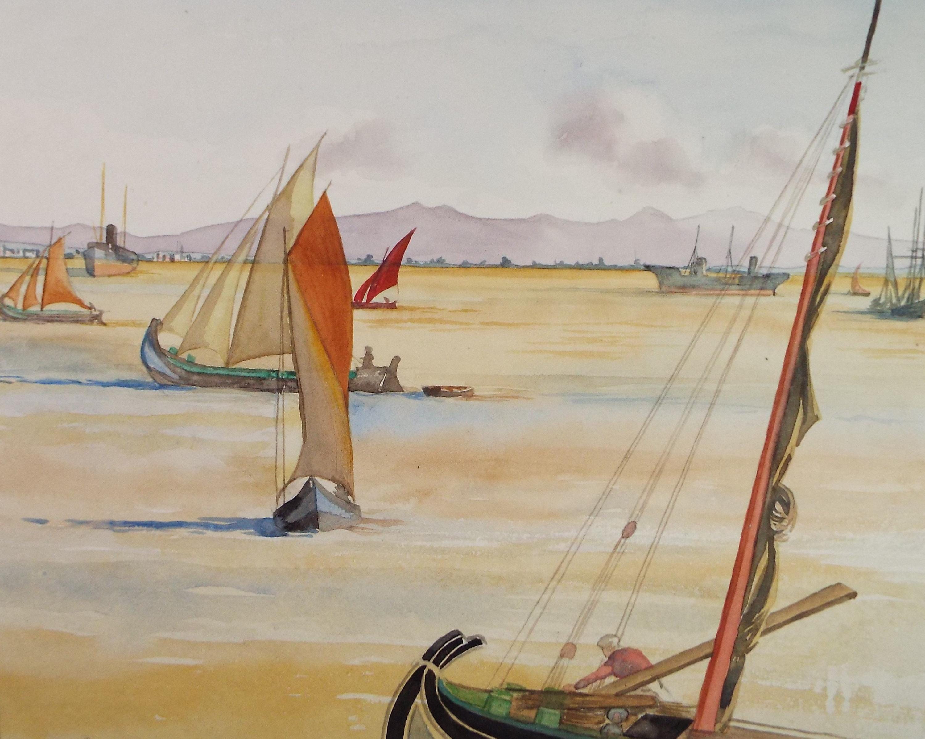Original Watercolour, 'Tapus at Lisbon', Circa 1950's, Ivy T. Attwell (1895-1985)