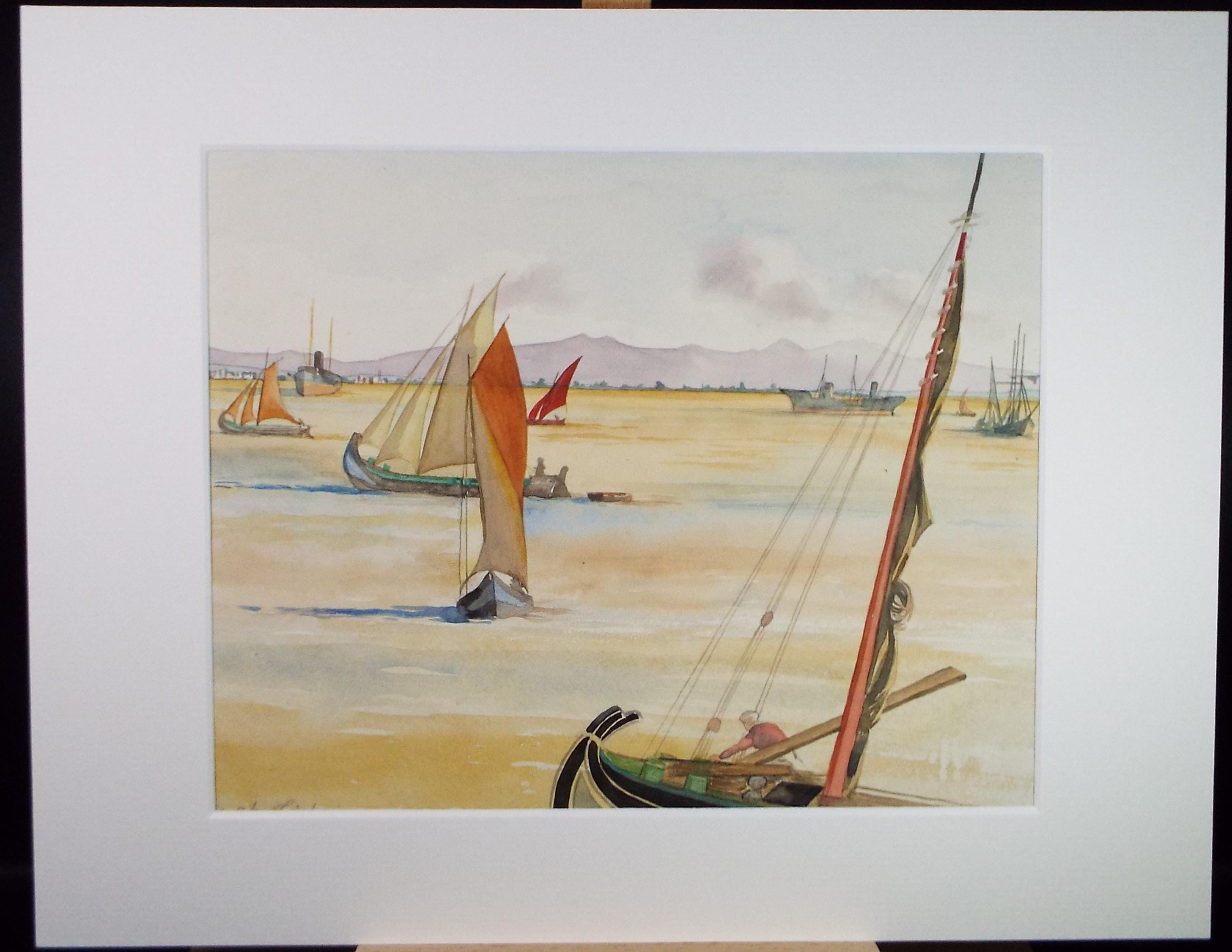 Original Watercolour, 'Tapus at Lisbon', Circa 1950's, Ivy T. Attwell (1895-1985)