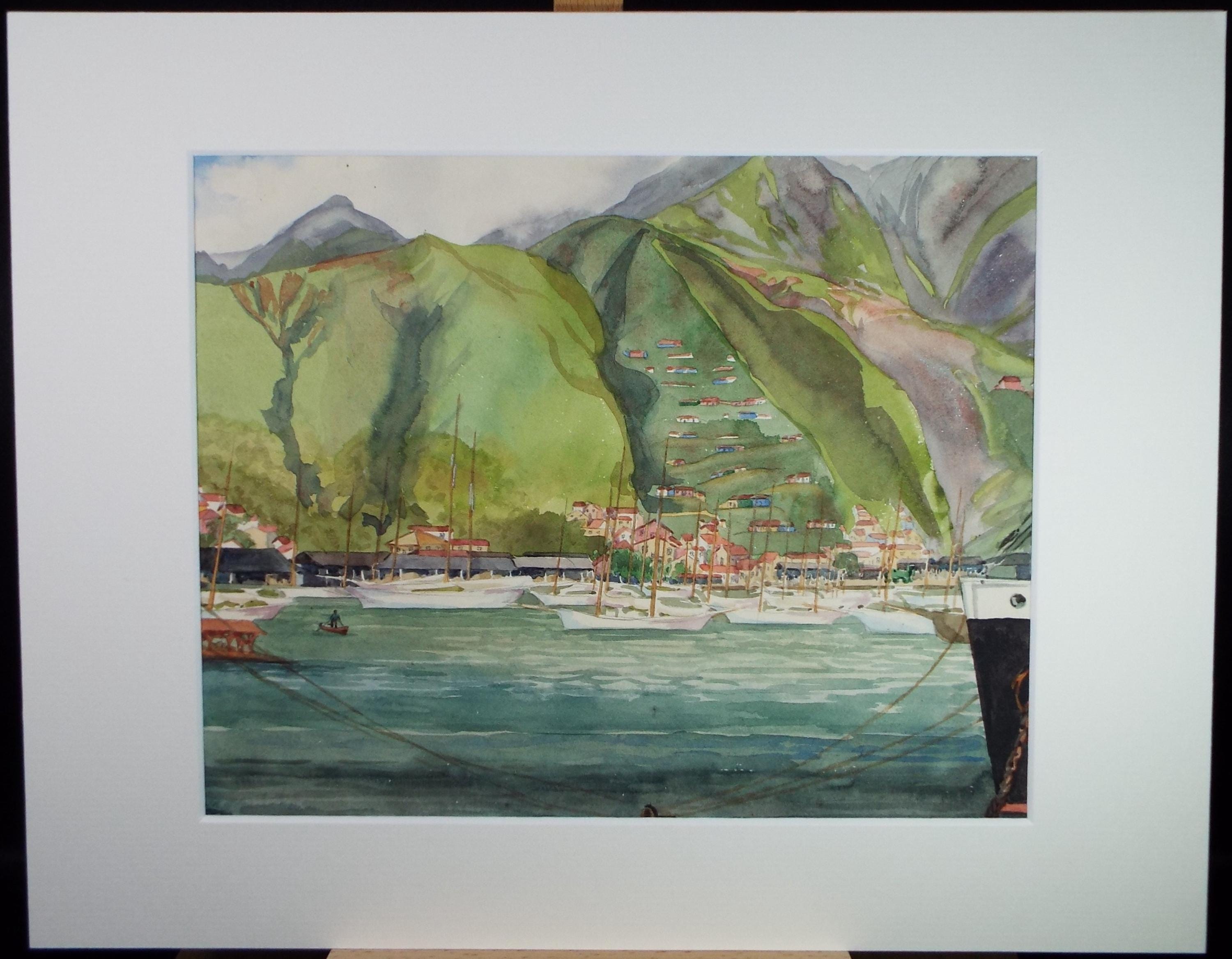 Original Watercolour, 'Harbour scene', Circa 1950's, Ivy T. Attwell (1895-1985)