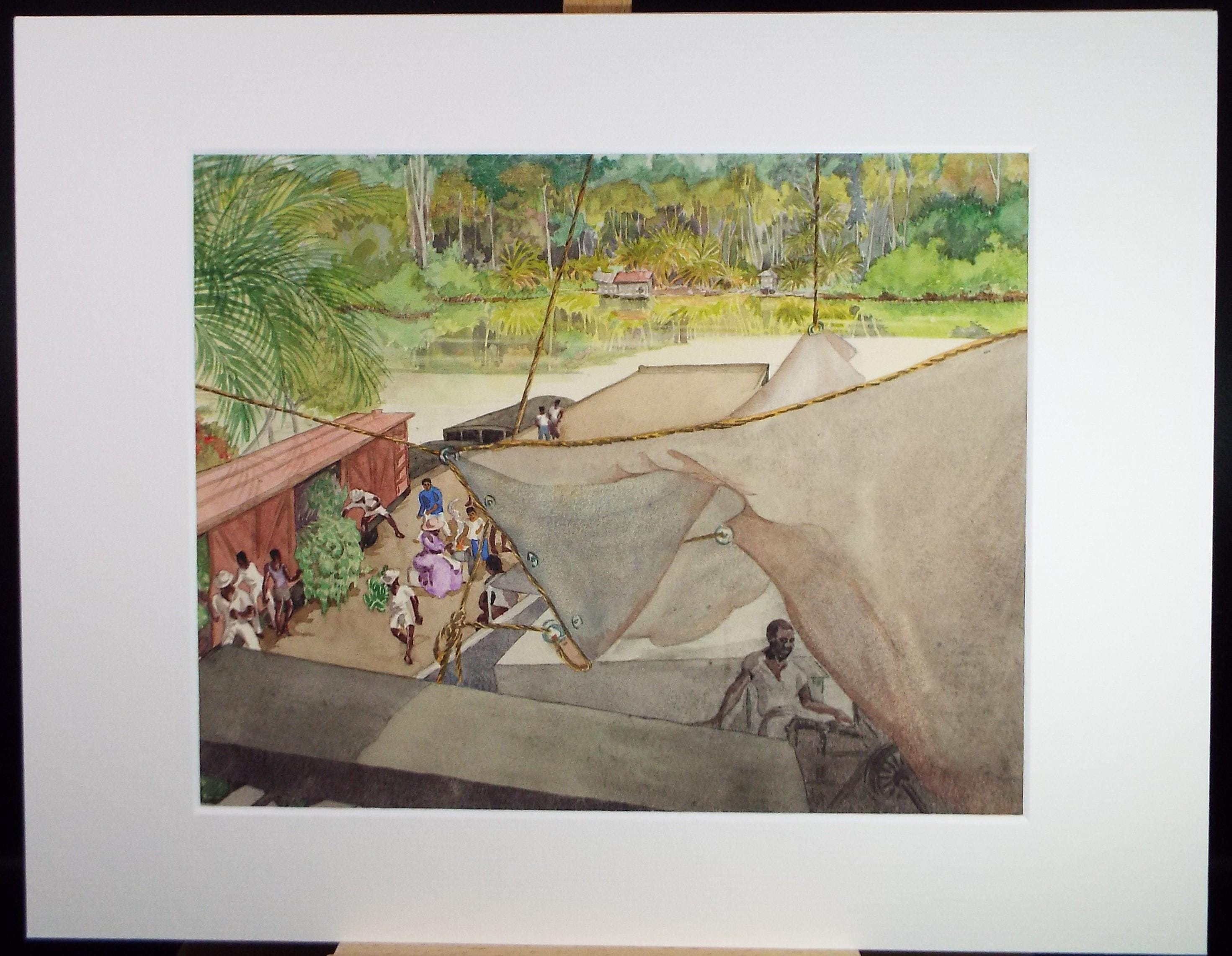 Original Watercolour, 'Loading at the port', Circa 1950's, Ivy T. Attwell (1895-1985)