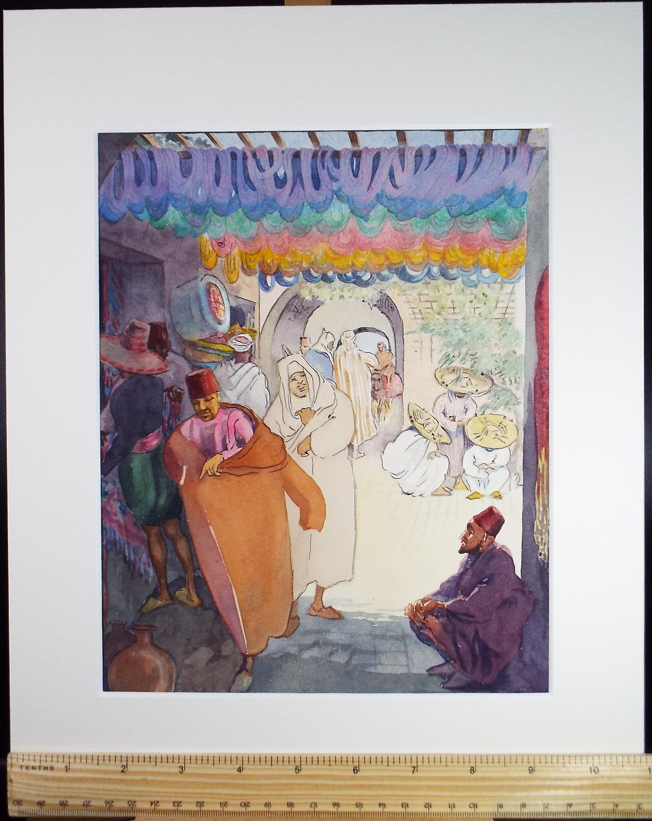 Original Watercolour, 'Figures in a Bazaar', Circa 1950's, Ivy T. Attwell (1895-1985)