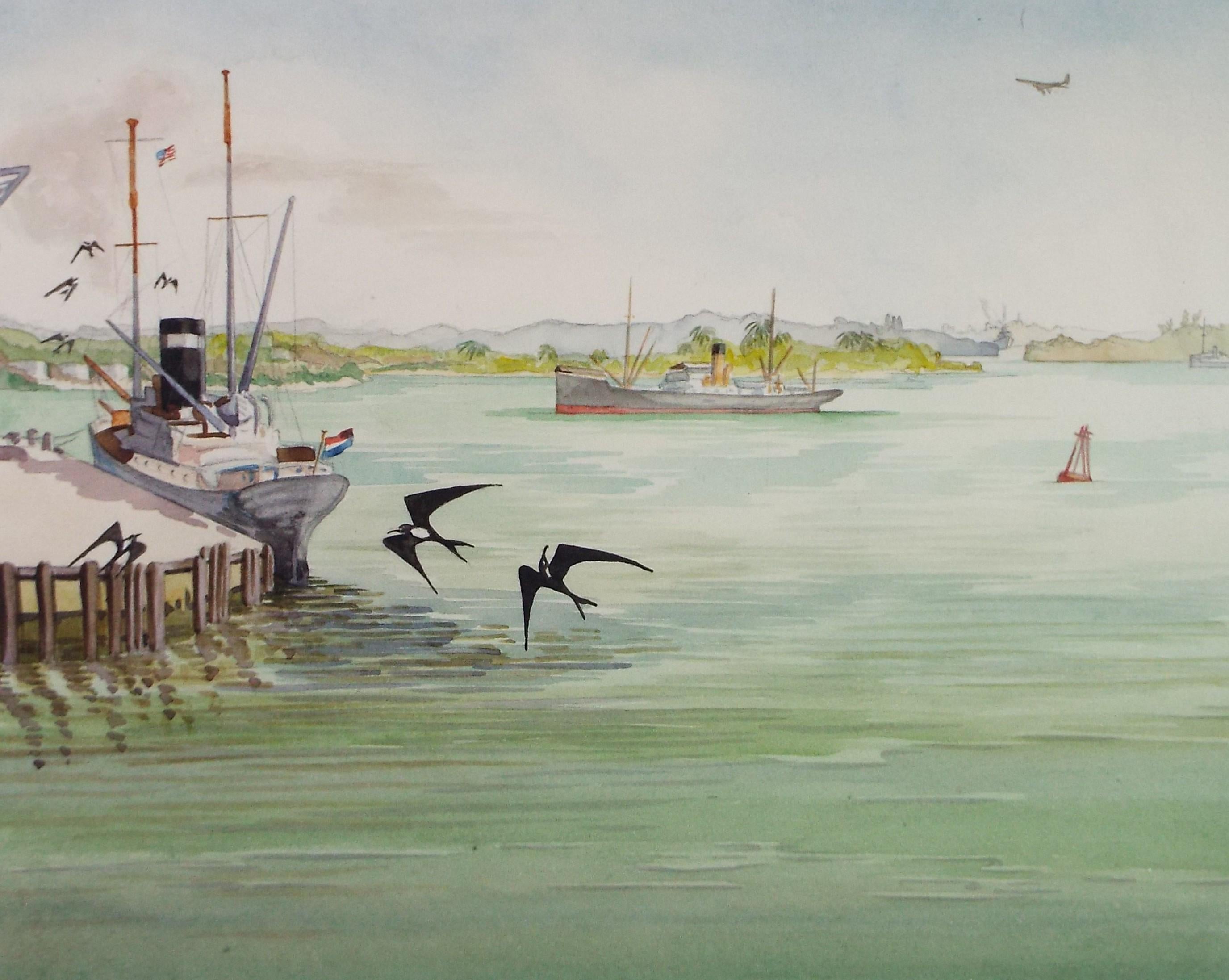 Original Watercolour, 'African Port', Circa 1950's, Ivy T. Attwell (1895-1985)
