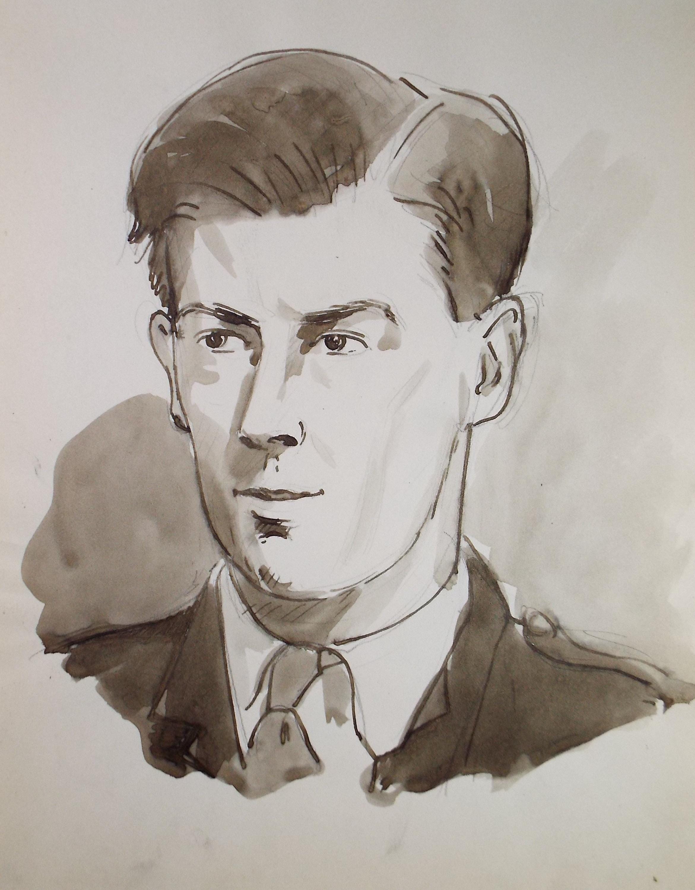 Original Watercolour, 'Portrait of a Man', Unknown artist, circa 1950's