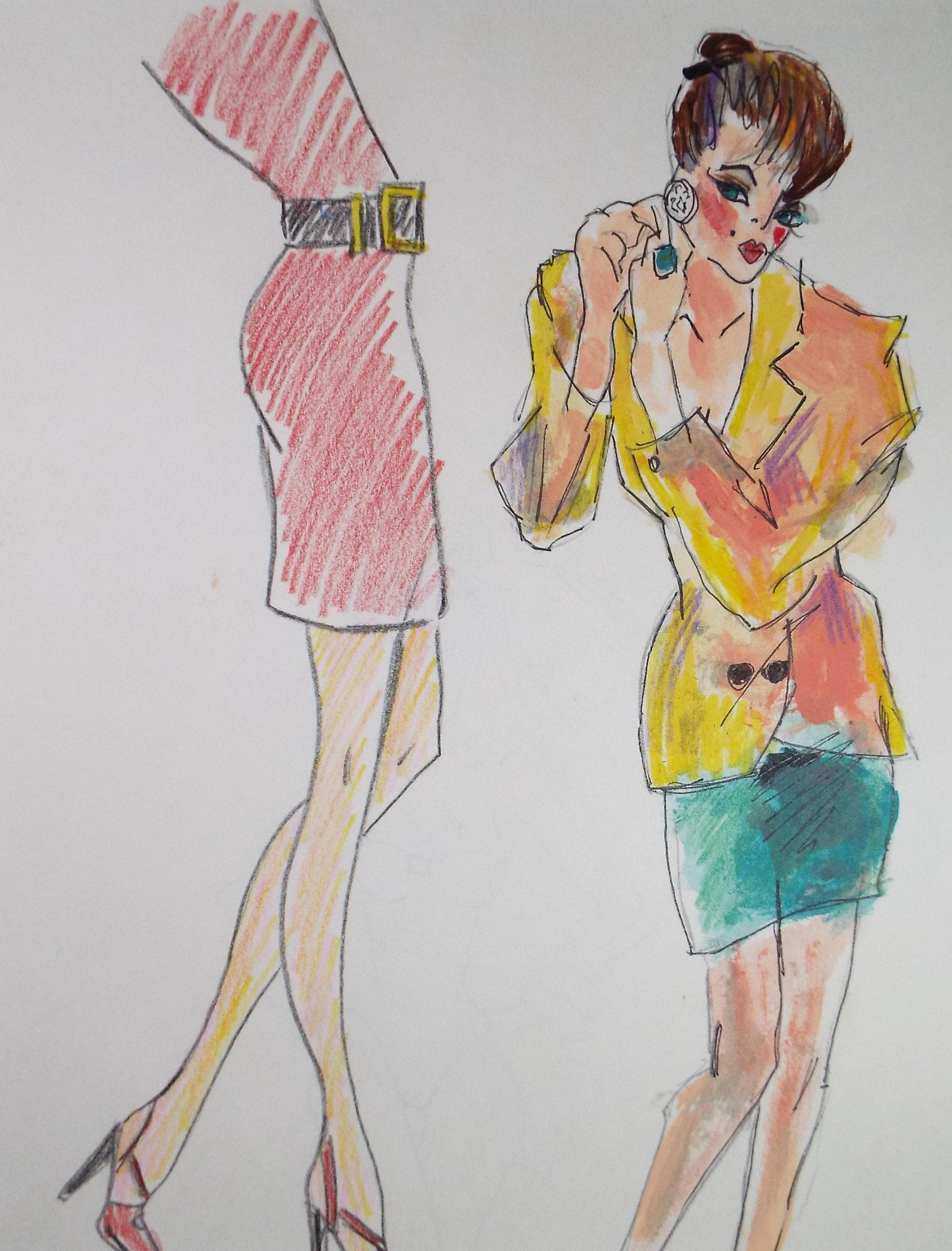Original Watercolour and pencil, 'Power dressing', Circa 1980's, Unknown artist