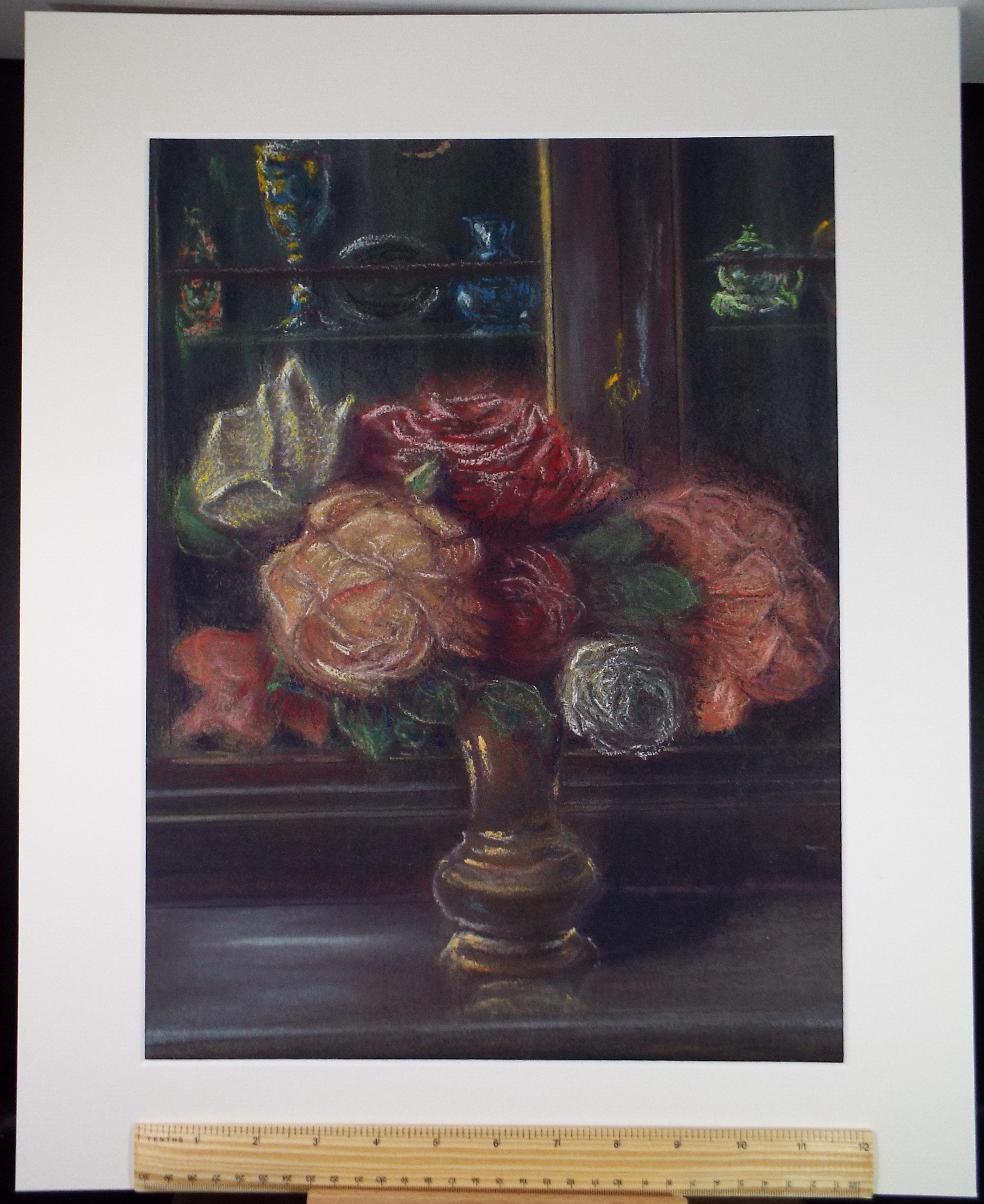 Original Pastel 'Roses in a Vase', Unknown Artist, circa 1920's