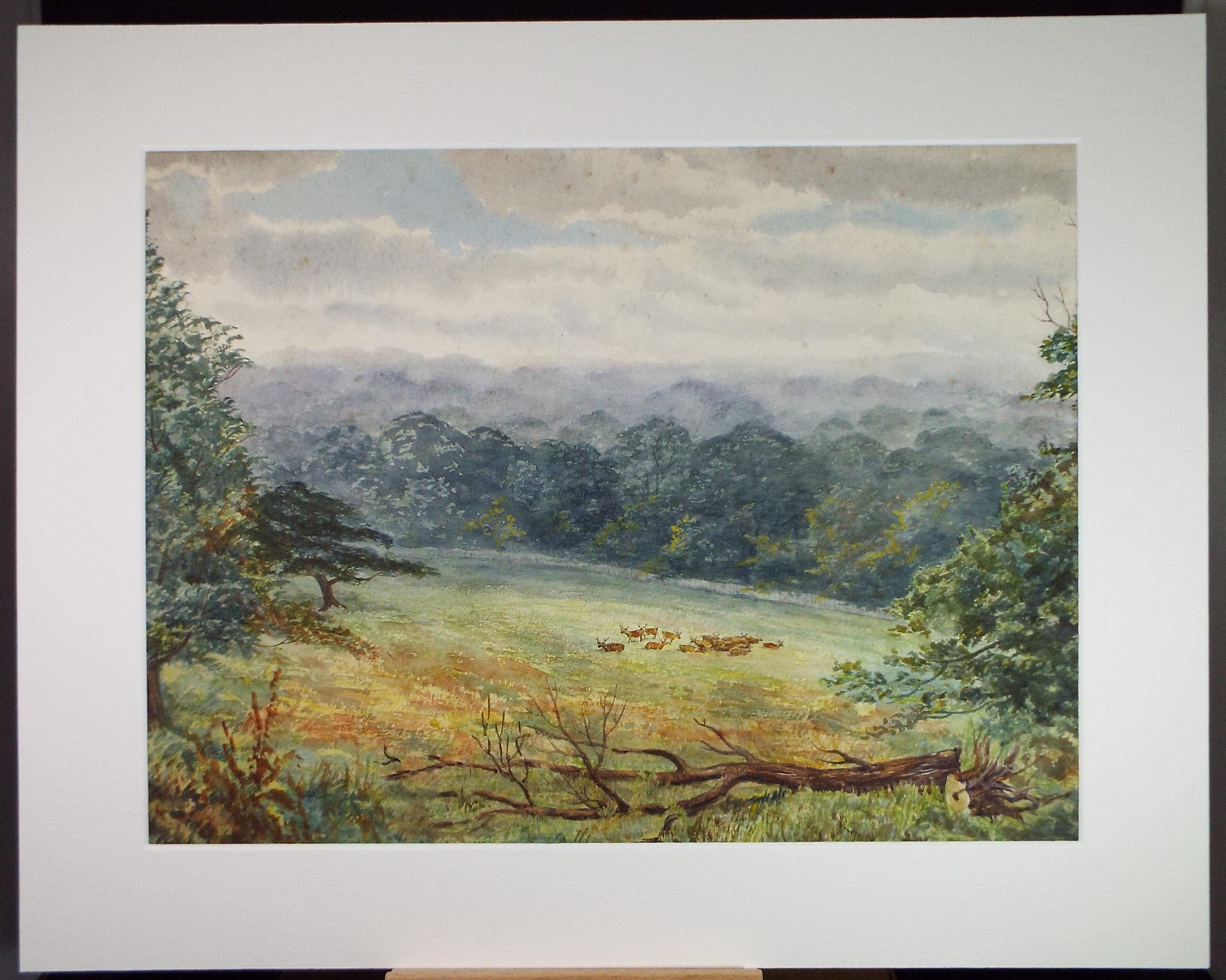 Original Watercolour, 'Deer in a Landscape', Early 20th Century, Artist Unknown