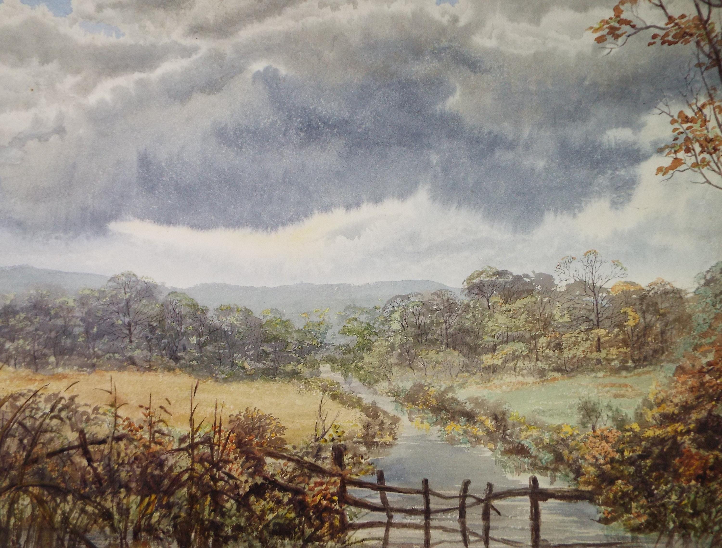 Original Watercolour, 'Stream through a Landscape', Early 20th Century, Unknown Artist