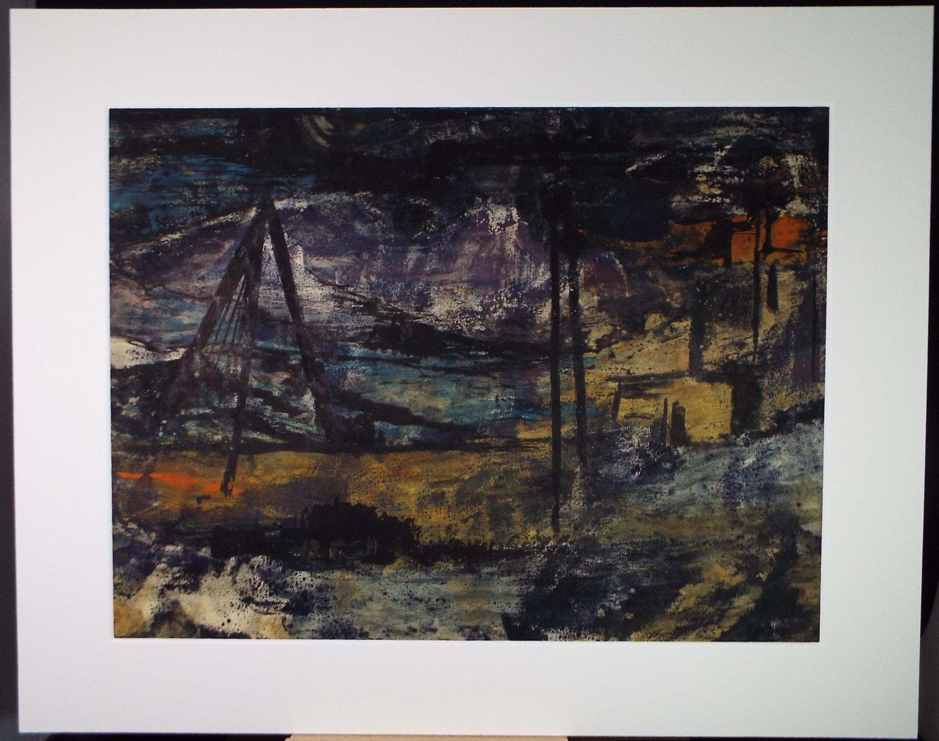 Original Monotype, 'Buildings in a Landscape' circa 1970's, Unknown Artist