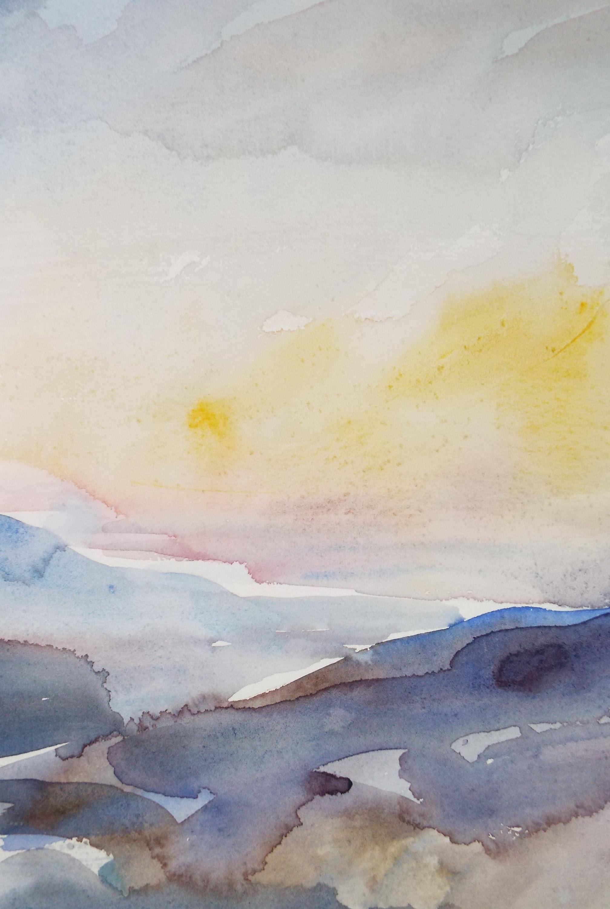 Original Watercolour on Paper, 'Sunset over a Landscape', circa 1970's, Mildred Lockyer