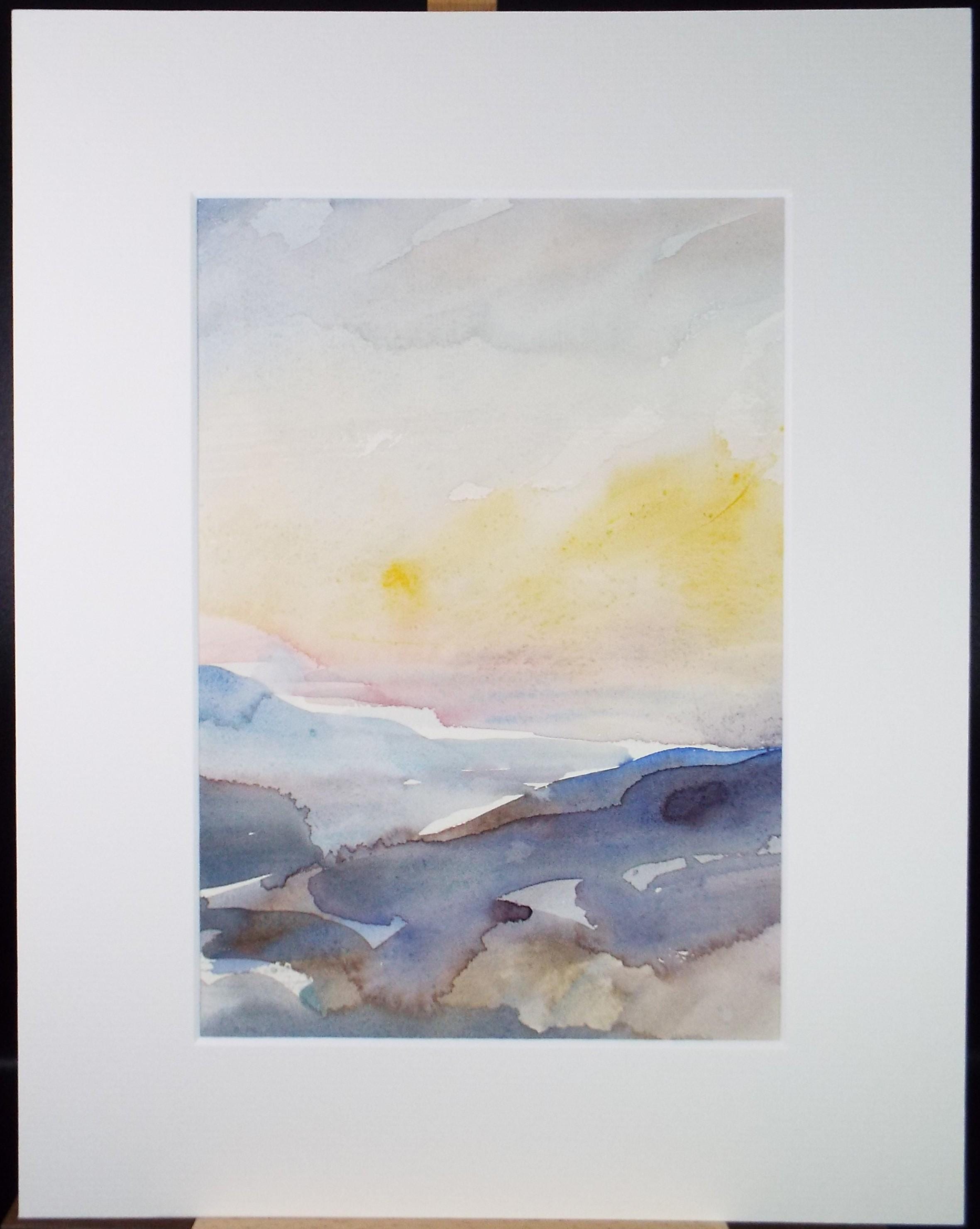 Original Watercolour on Paper, 'Sunset over a Landscape', circa 1970's, Mildred Lockyer