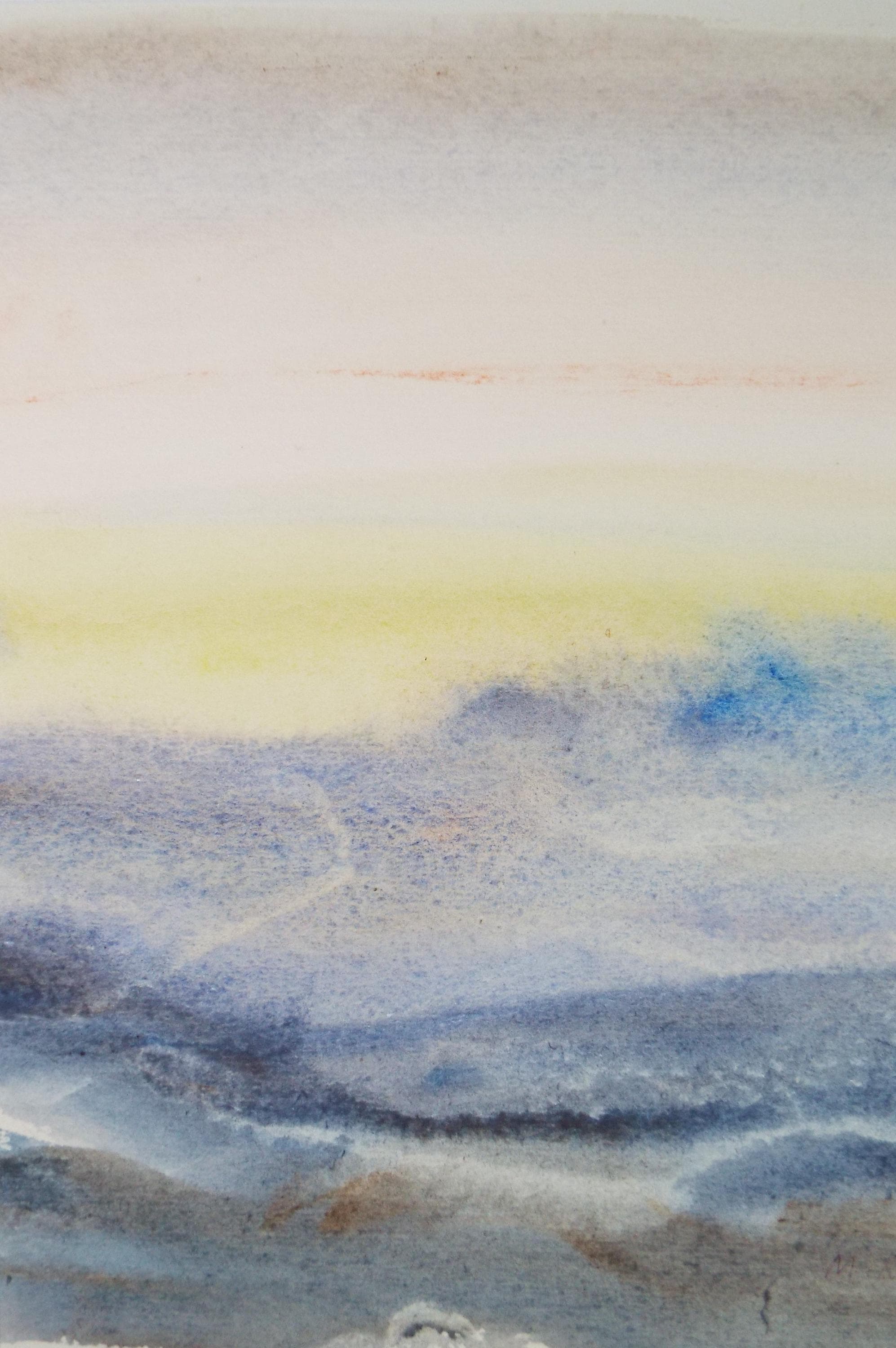 Original Watercolour on Paper, 'Sunrise over a Landscape', circa 1970's, Mildred Lockyer