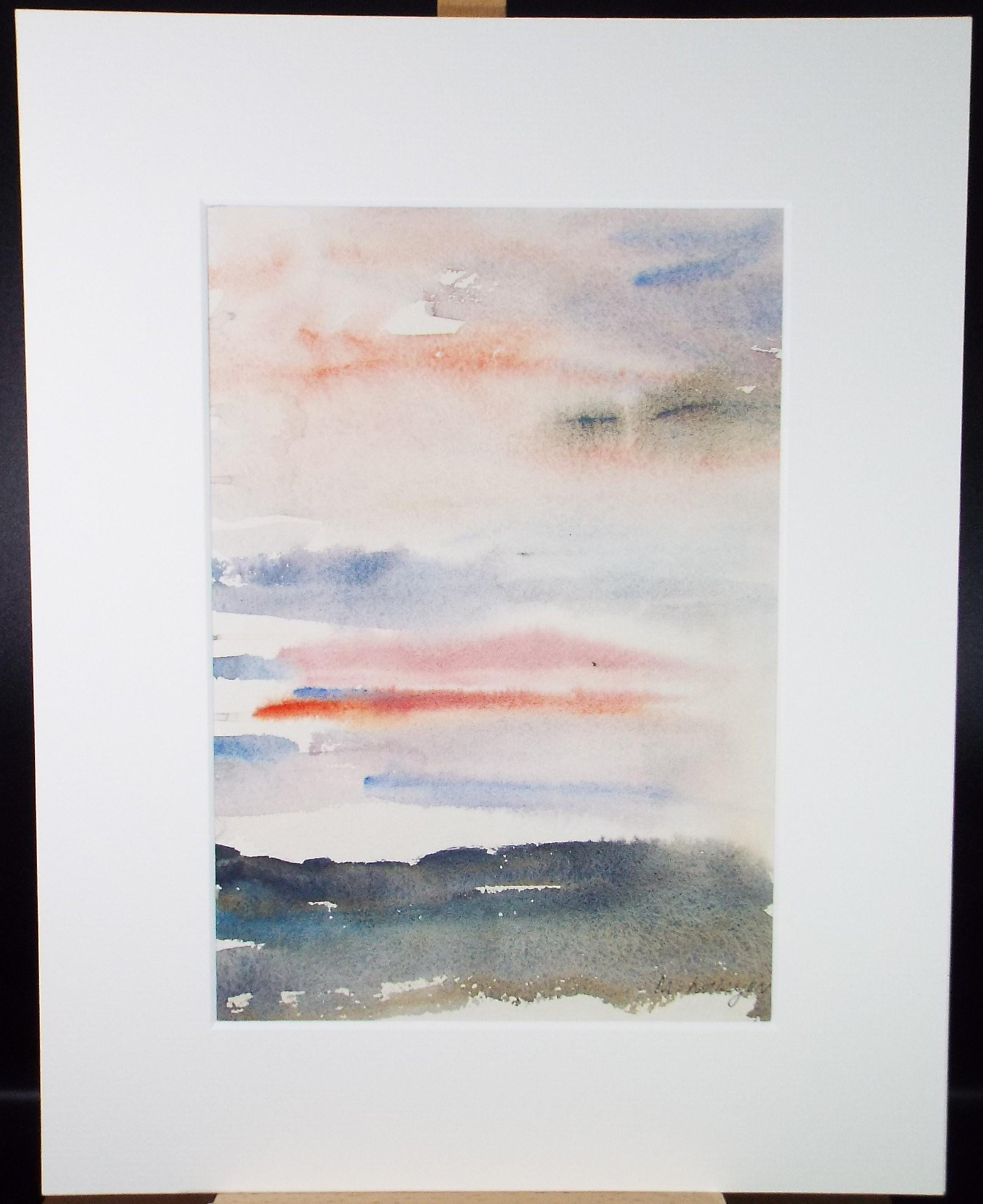 Original Watercolour on Paper, 'Sunset over a Landscape', circa 1970's, Mildred Lockyer