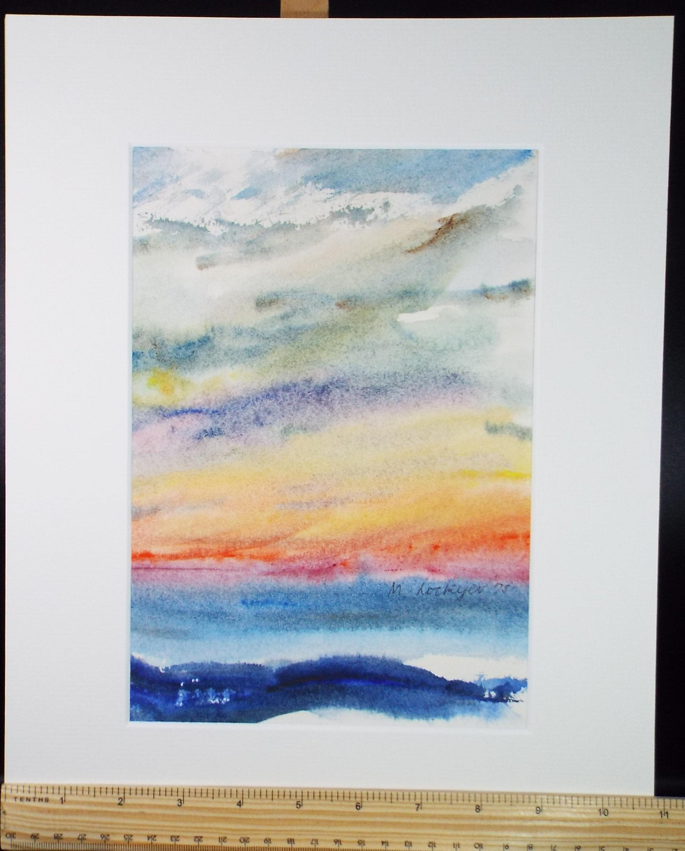 Original Watercolour on Paper, 'Sunset over a Landscape', dated 1975, Mildred Lockyer