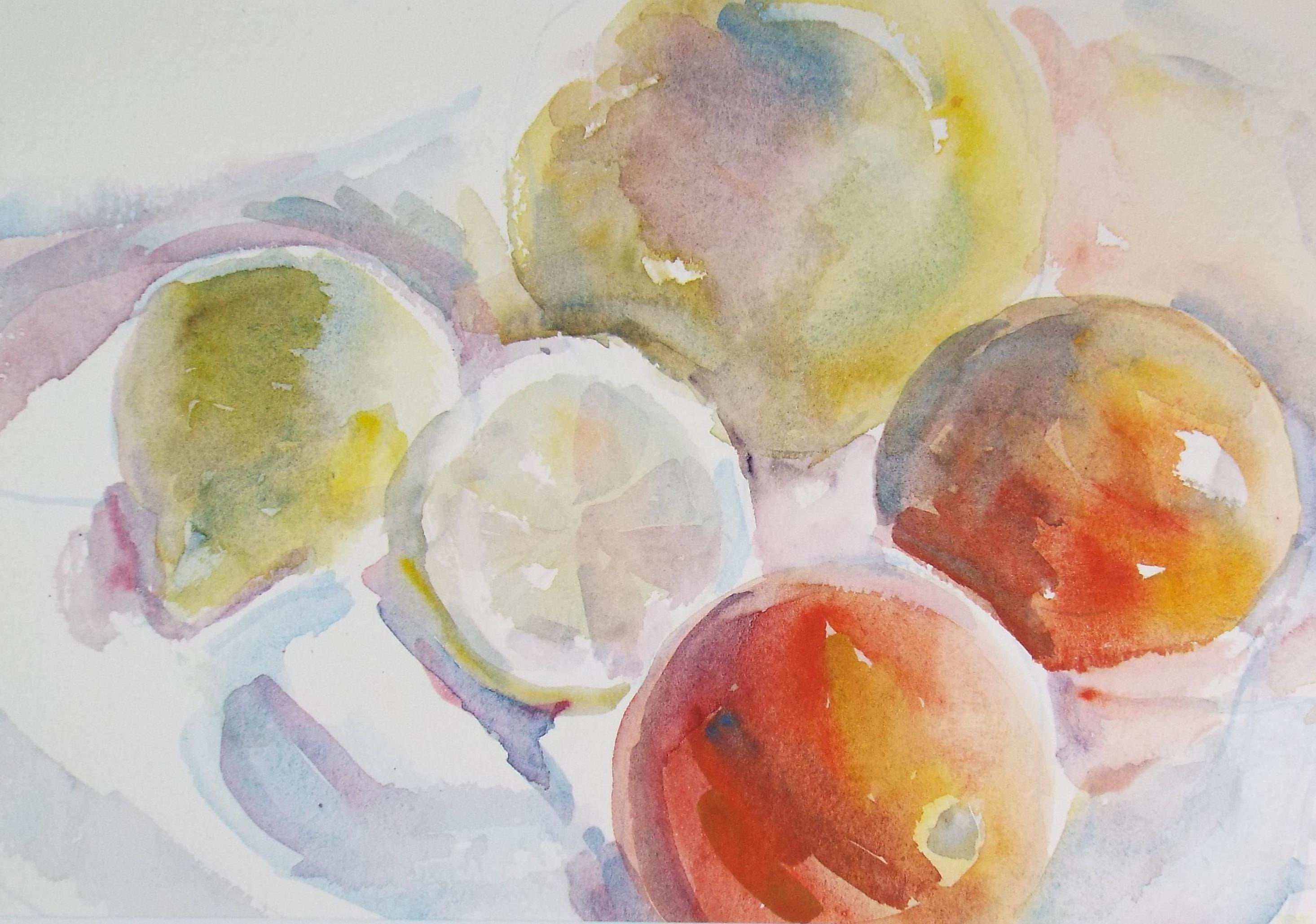 Original Watercolour 'Still life of Citrus Fruit', 1970's, Mildred Lockyer